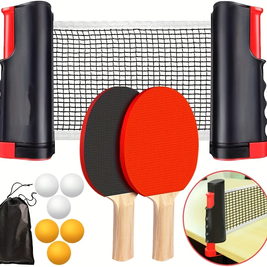 6-teiliges tragbares Tischtennis-Set mit verstellbarem Netz, Schläger und Bällen – kompakte Tragetasche, langlebige ABS-Konstruktion, ideal für Spiele im Innen- und Außenbereich, Tischtennisausrüstung, Indoor-Sportausrüstung