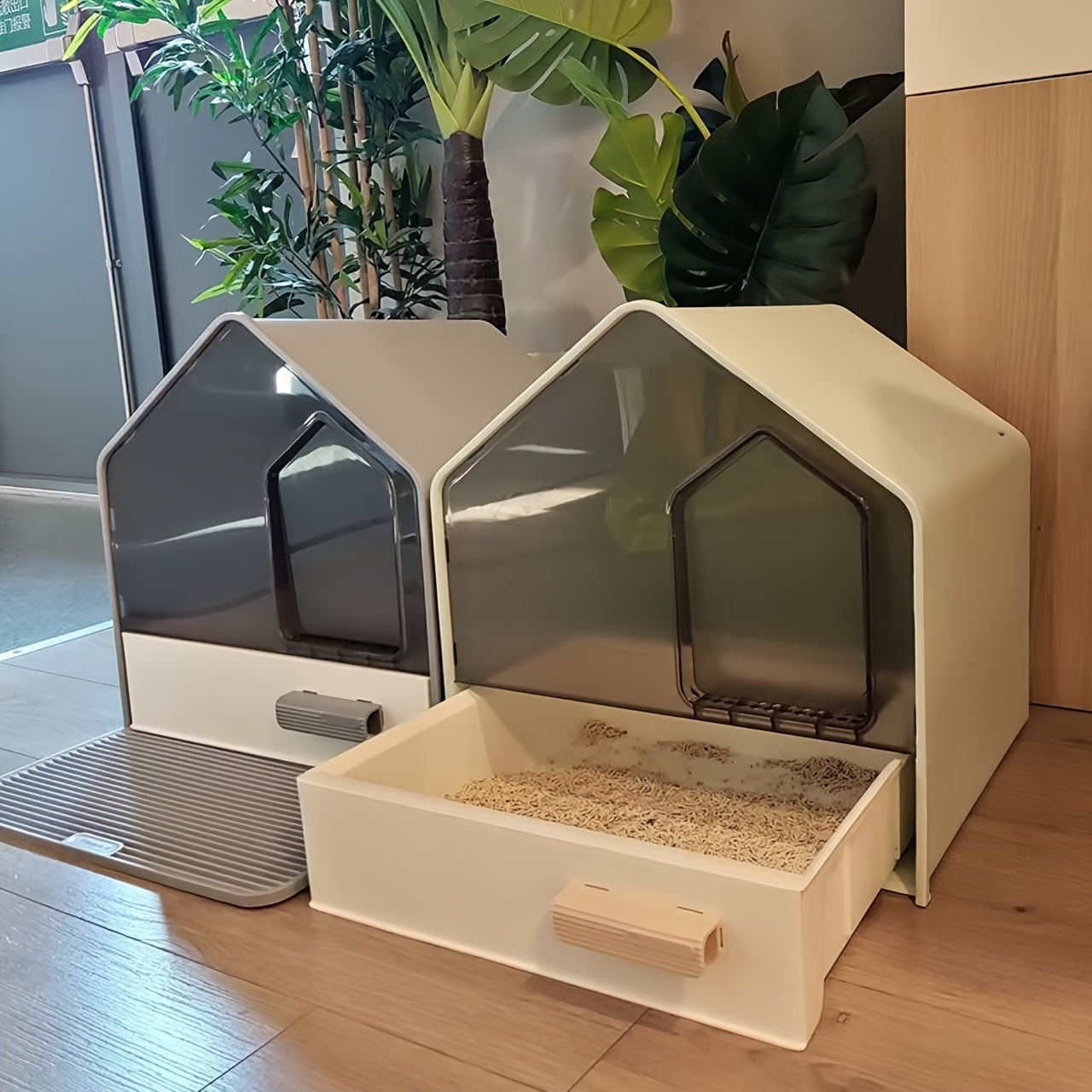 WhiskerWonders ABS Enclosed Cat Litter Box with Drawer, Large Feline Toilet