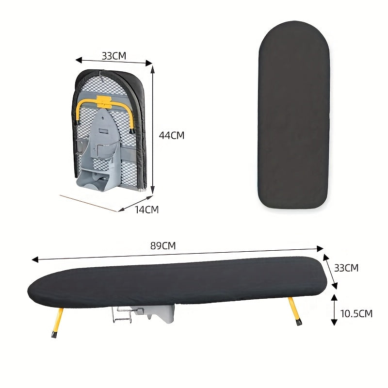 Faltbares Mini-Bügelbrett mit Bügeleisenhalter | Tragbares 89 x 33 cm (35 × 13 Zoll) Tischbügelbrett | Platzsparend für kleine Räume | Rutschfeste Füße | Wärmereflektierender Bezug | Einfach zu verstauen und zu Hause zu verwenden