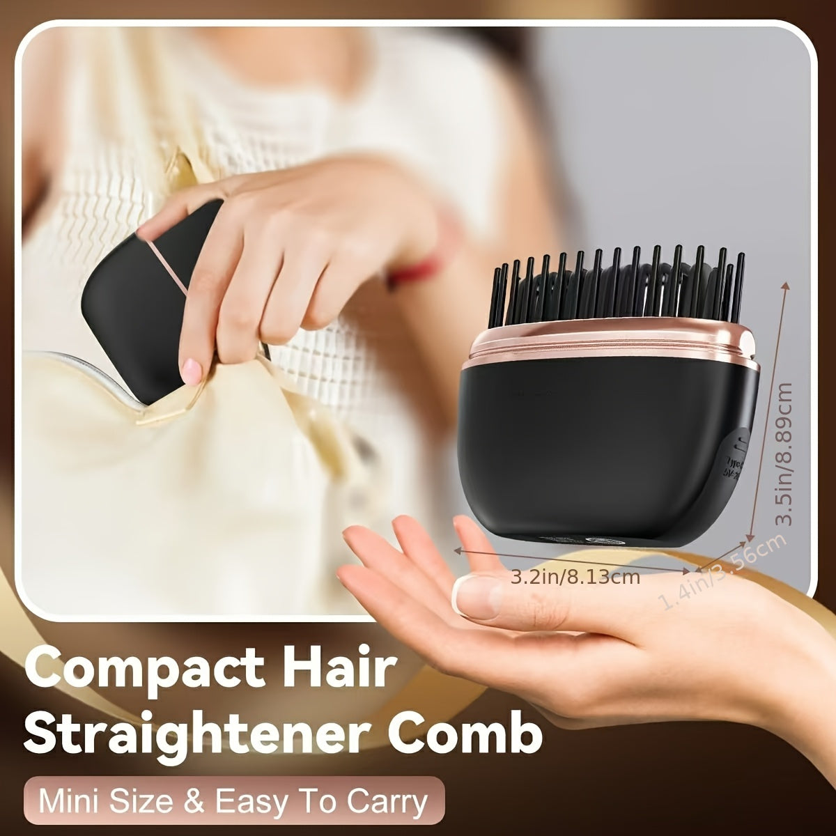 Mini-Haarglätterkamm ohne Kabel für Ponys – tragbar, wiederaufladbar über USB, Ein-Knopf-Bedienung, maximale Temperatur 200 °C/392 °F, ideal zum Stylen von kurzem Haar, Styling-Haar-Accessoire