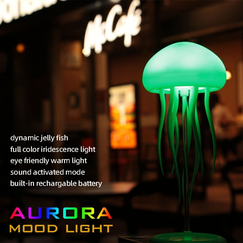 2/1 Stück wiederaufladbares intelligentes LED-Quallen-Nachtlicht – RGB-Farbverlauf, einstellbarer Farbwechsel, sprachgesteuert, USB-betriebene Tischlampe für Schlafzimmer- und Wohnzimmerdekor