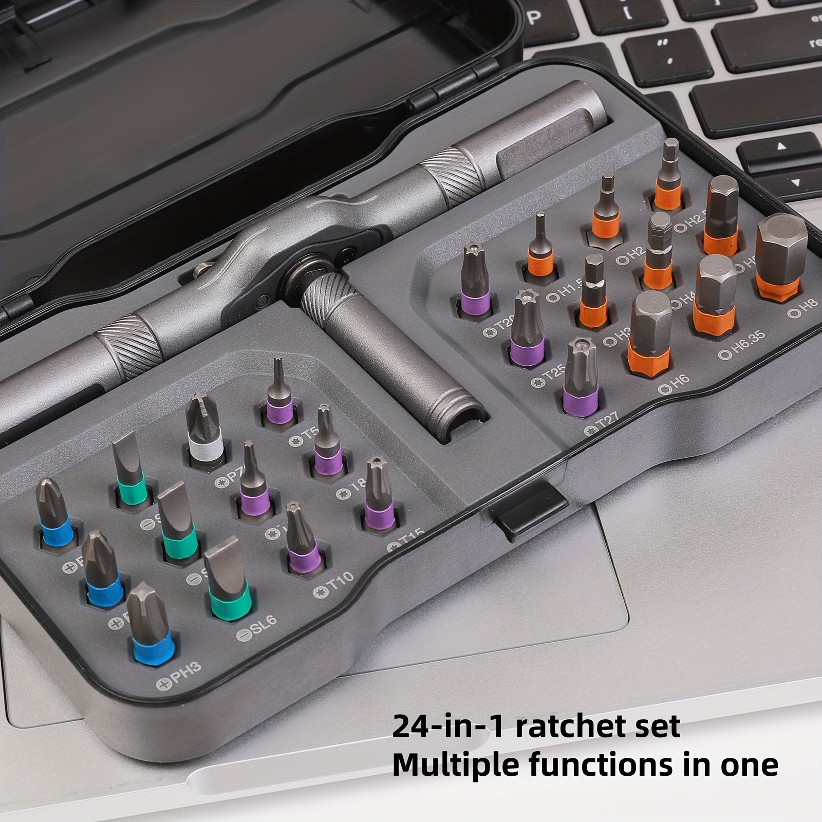 Kompaktes 25-in-1-Ratschenschraubendreher-Set mit Magnet | Abnehmbarer Griff und Präzisionsbits | Für die Reparatur von Telefonen/Uhren/PCs | Heimwerker-Werkzeugset aus Chrom-Vanadium-Stahl | Robustes, tragbares Etui
