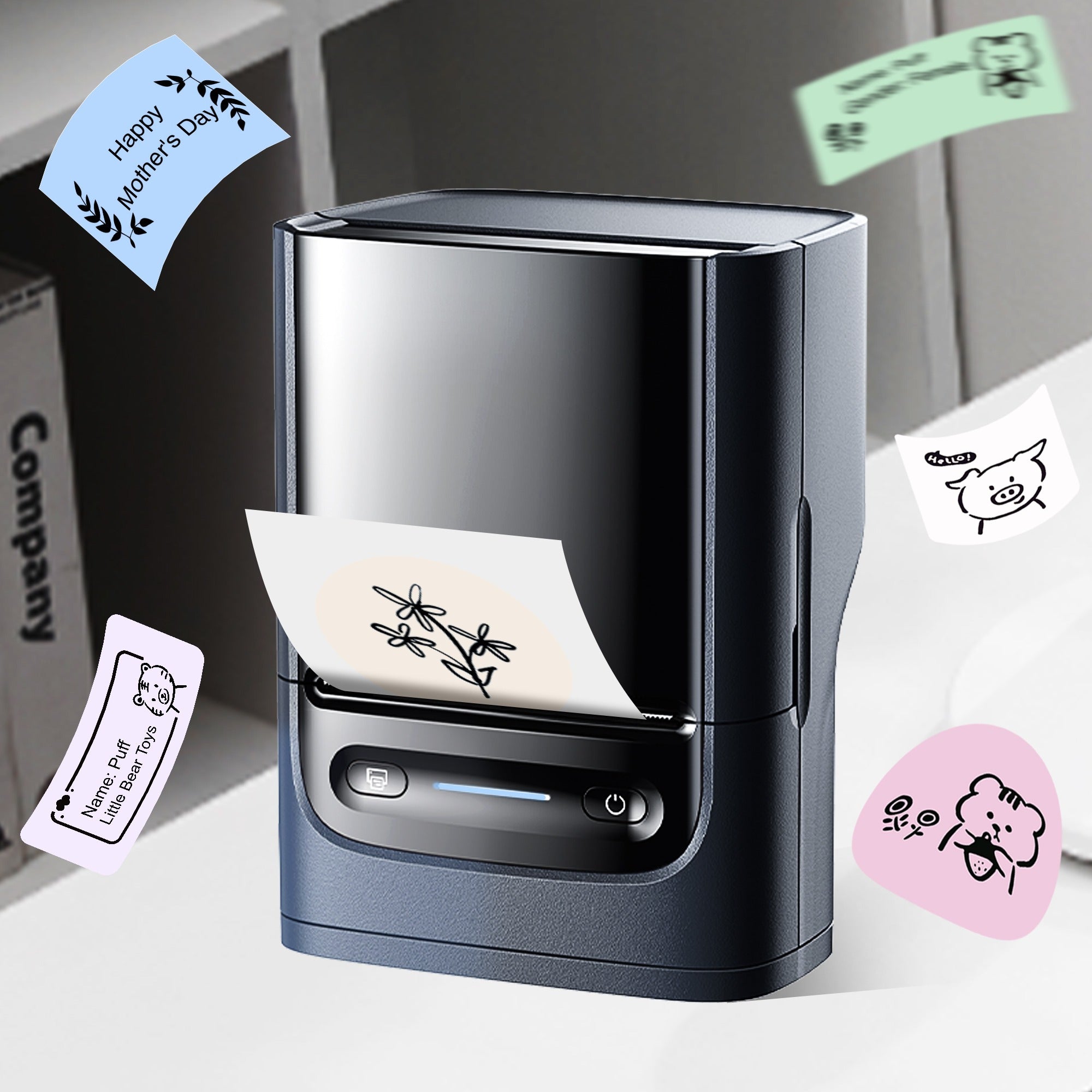 Etikettendrucker - Etikettierer mit Klebeband, Etikettendrucker PM220, tragbarer 2-Zoll-Thermodrucker für Zuhause, Büro, Adressen, Logos, Kleidung, kleine Unternehmen usw., unterstützt Etikettenbreiten von 23-54 mm (0,91"-2,12"), 1 Packung, Weiß, Schwarz,