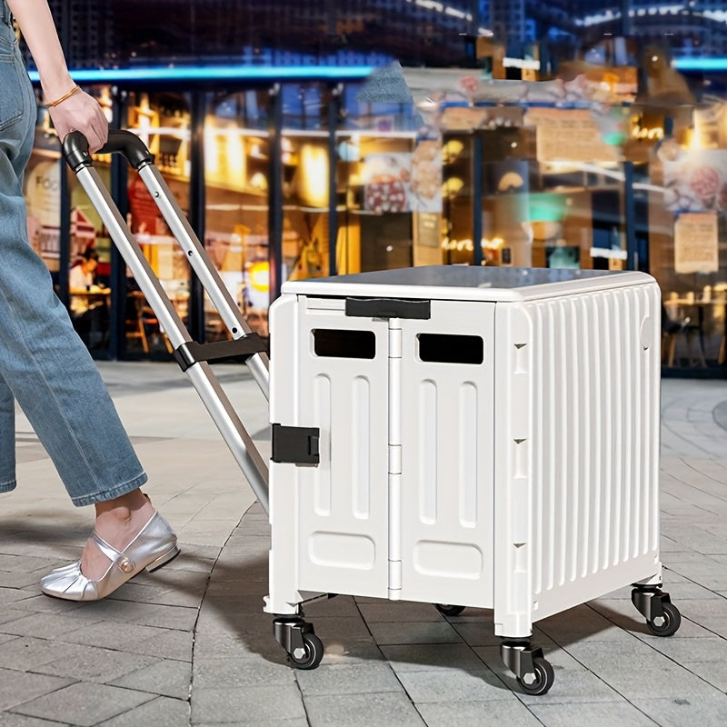 Foldable Utility Cart with Stair-Climbing Wheels, Collapsible Rolling Crate with Telescopic Handle & 360° Spinner Wheels - Durable Plastic Multi-Purpose Hand Truck for Teachers, Shopping, Moving, Storage, Moving Essentials C