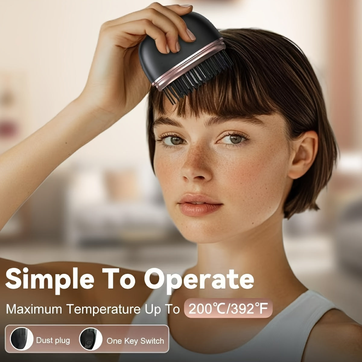 Mini-Haarglätterkamm ohne Kabel für Ponys – tragbar, wiederaufladbar über USB, Ein-Knopf-Bedienung, maximale Temperatur 200 °C/392 °F, ideal zum Stylen von kurzem Haar, Styling-Haar-Accessoire