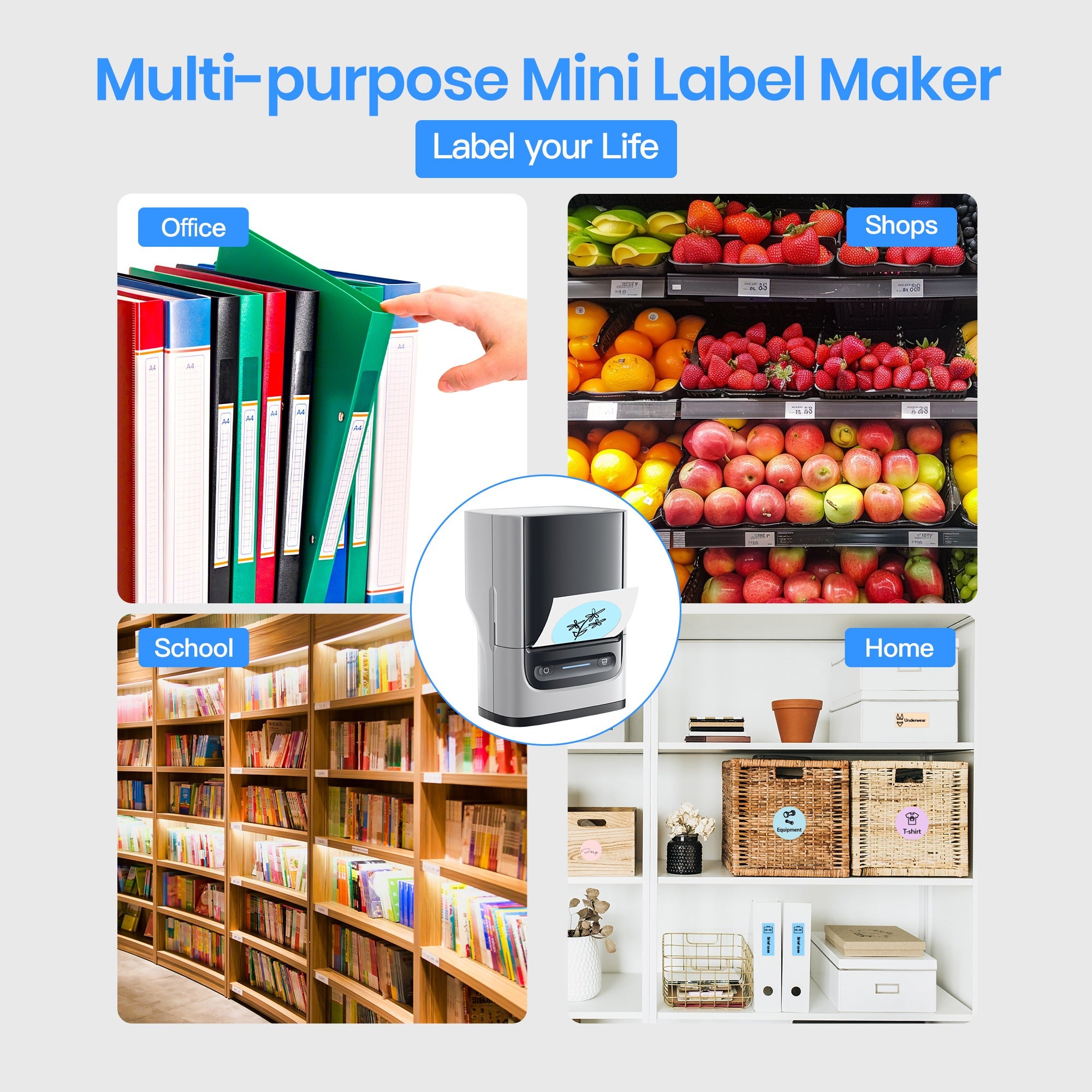 Etikettendrucker - Etikettierer mit Klebeband, Etikettendrucker PM220, tragbarer 2-Zoll-Thermodrucker für Zuhause, Büro, Adressen, Logos, Kleidung, kleine Unternehmen usw., unterstützt Etikettenbreiten von 23-54 mm (0,91"-2,12"), 1 Packung, Weiß, Schwarz,