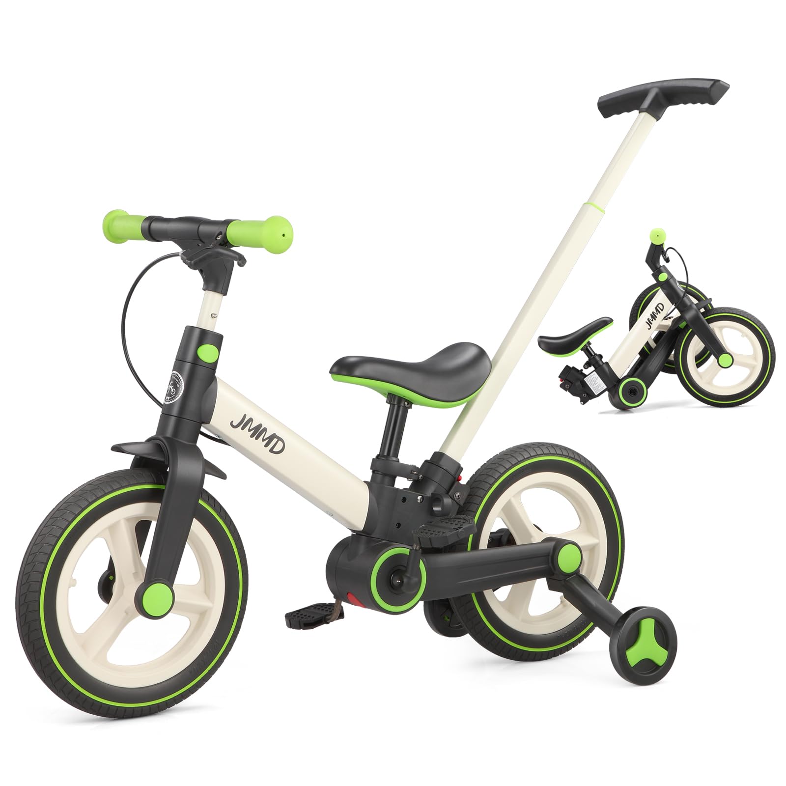 Laufrad mit Schiebestange für Kinder 18 Monate – 5 Jahre, 6 in 1 Kinderfahrrad mit Stützrädern & Pedalen, Laufrad für Jungen und Mädchen mit Bremsen & Ständer