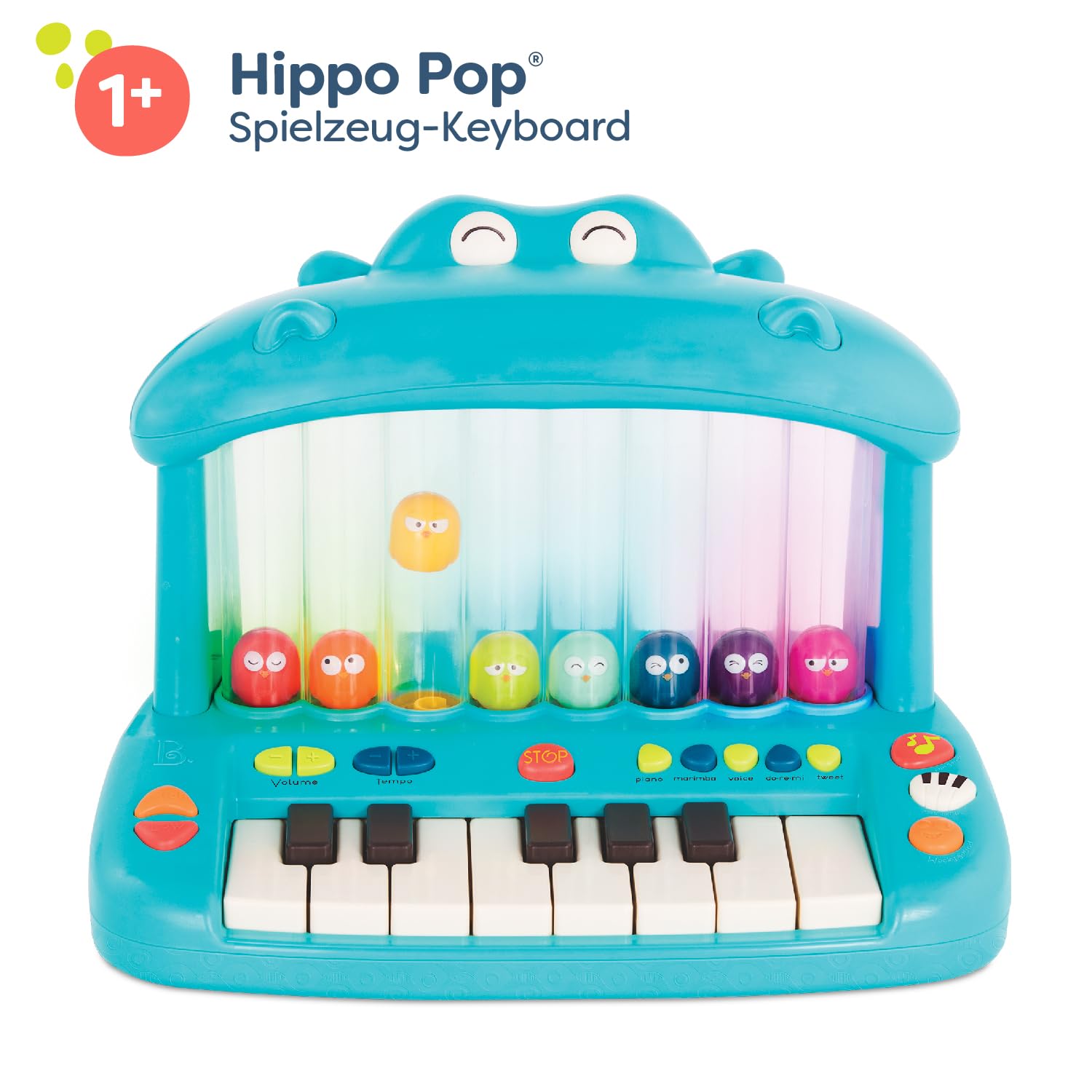 Land of B. Nilpferd-Spielzeug-Keyboard mit Lichtern und Liedern, Klavier, Musikspielzeug, Musikinstrument zum Klavierspielen für Babys und Kinder ab 1 Jahr