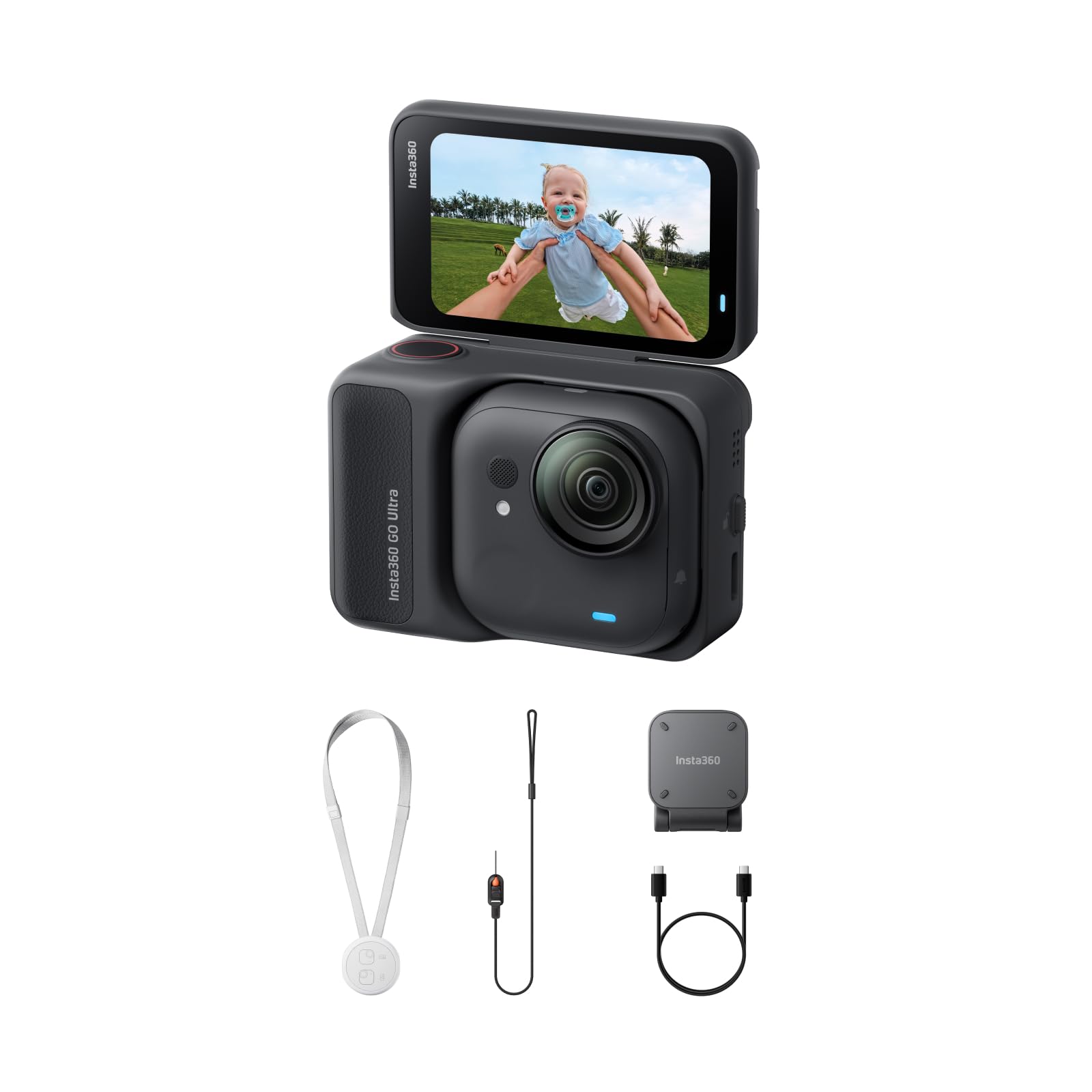 Insta360 GO Ultra Night Black - Mini caméra 4K mains libres, légère et mobile, idéale en basse lumière, partout, stabilisation FlowState, autonomie de 200 min, étanche à 10 m, idéale pour le vélo et la course à pied