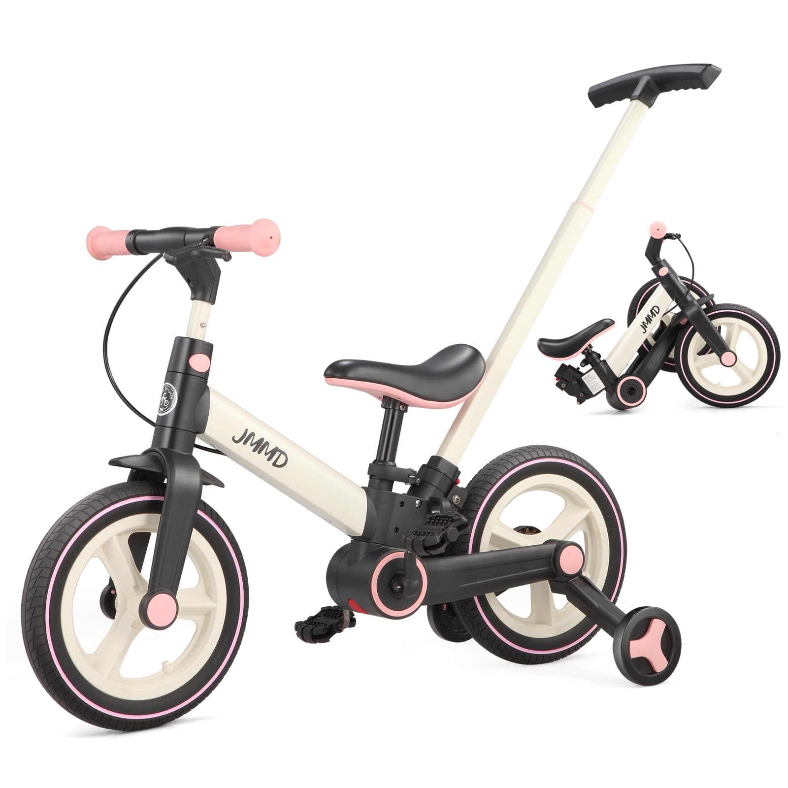 Laufrad mit Schiebestange für Kinder 18 Monate – 5 Jahre, 6 in 1 Kinderfahrrad mit Stützrädern & Pedalen, Laufrad für Jungen und Mädchen mit Bremsen & Ständer