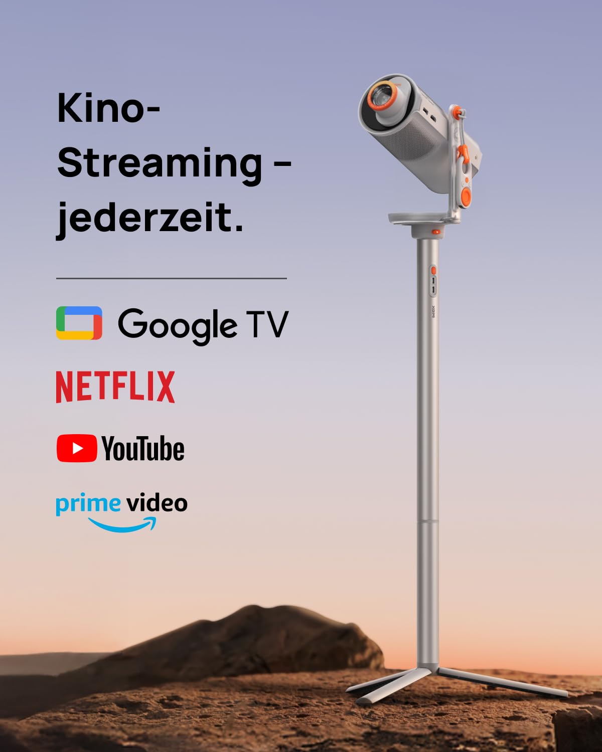 XGIMI MoGo 4 Mini Projecteur avec Batterie - Home Cinéma Extérieur Intelligent avec Support PowerBase, Autonomie 5h, Google TV et Netflix, Support 360°, 450 Lumens ISO, 2 x 6W Harman Kardon
