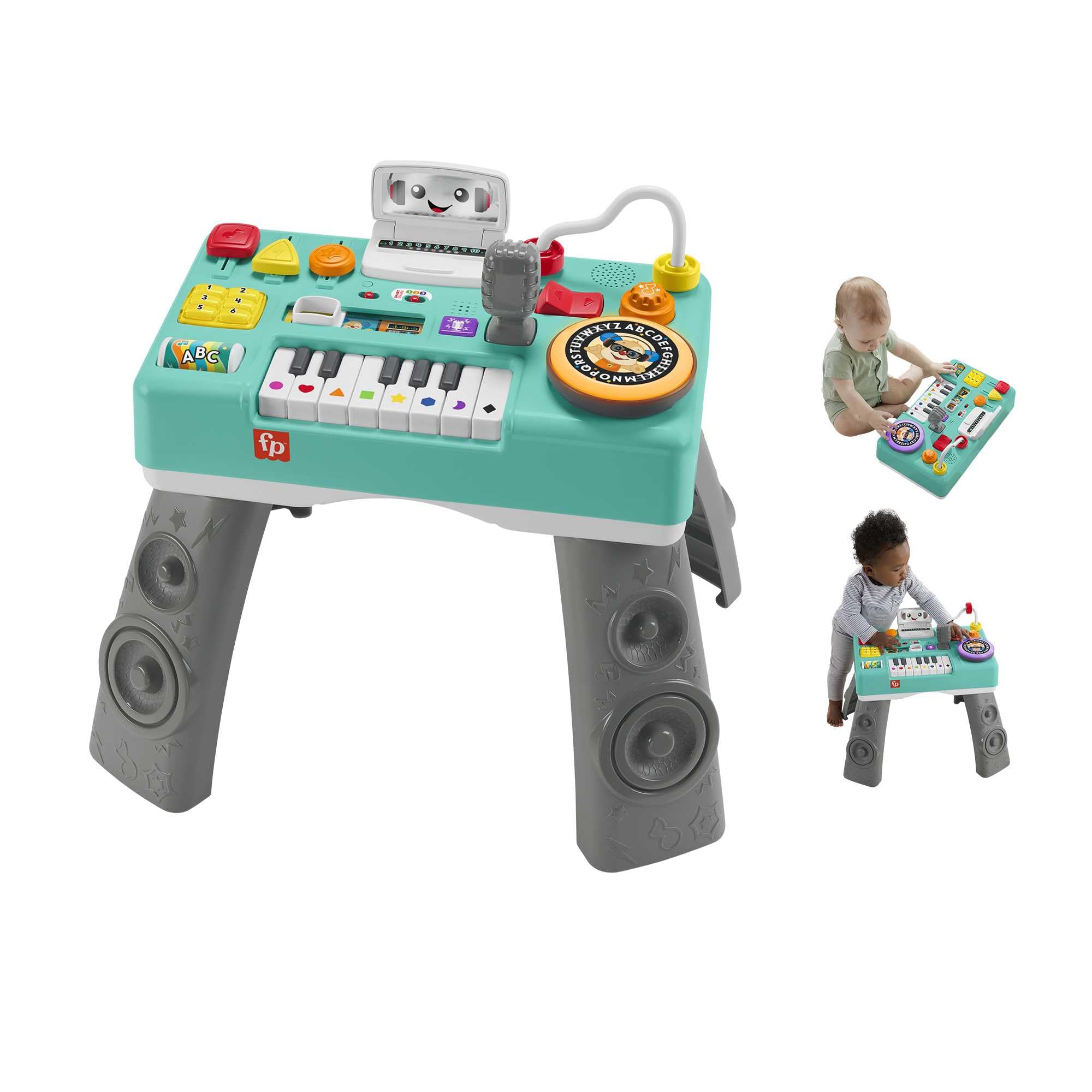 FISHER-PRICE HXG09 Lernspaß DJ-Spieltisch – Musikalisches Lernspielzeug mit 3 Klavierspielmodi, Lichtern, 12 Motorikaktivitäten und über 100 Liedern und Tönen, spricht Deutsch, ab 6 Monaten / 1 Jahr