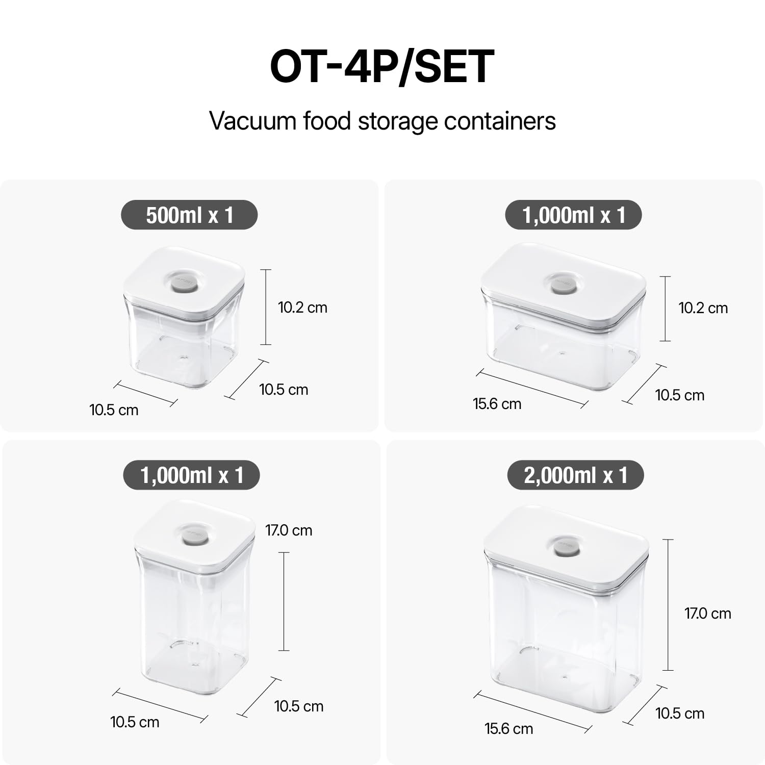 VAKUEN Premium Airtight Food Storage Containers, 4 Piece Set, Intelligent One Click Seal Lid, No Hinges, Patented Double Silicone Lining, 100% Leak-Proof, BPA-Free