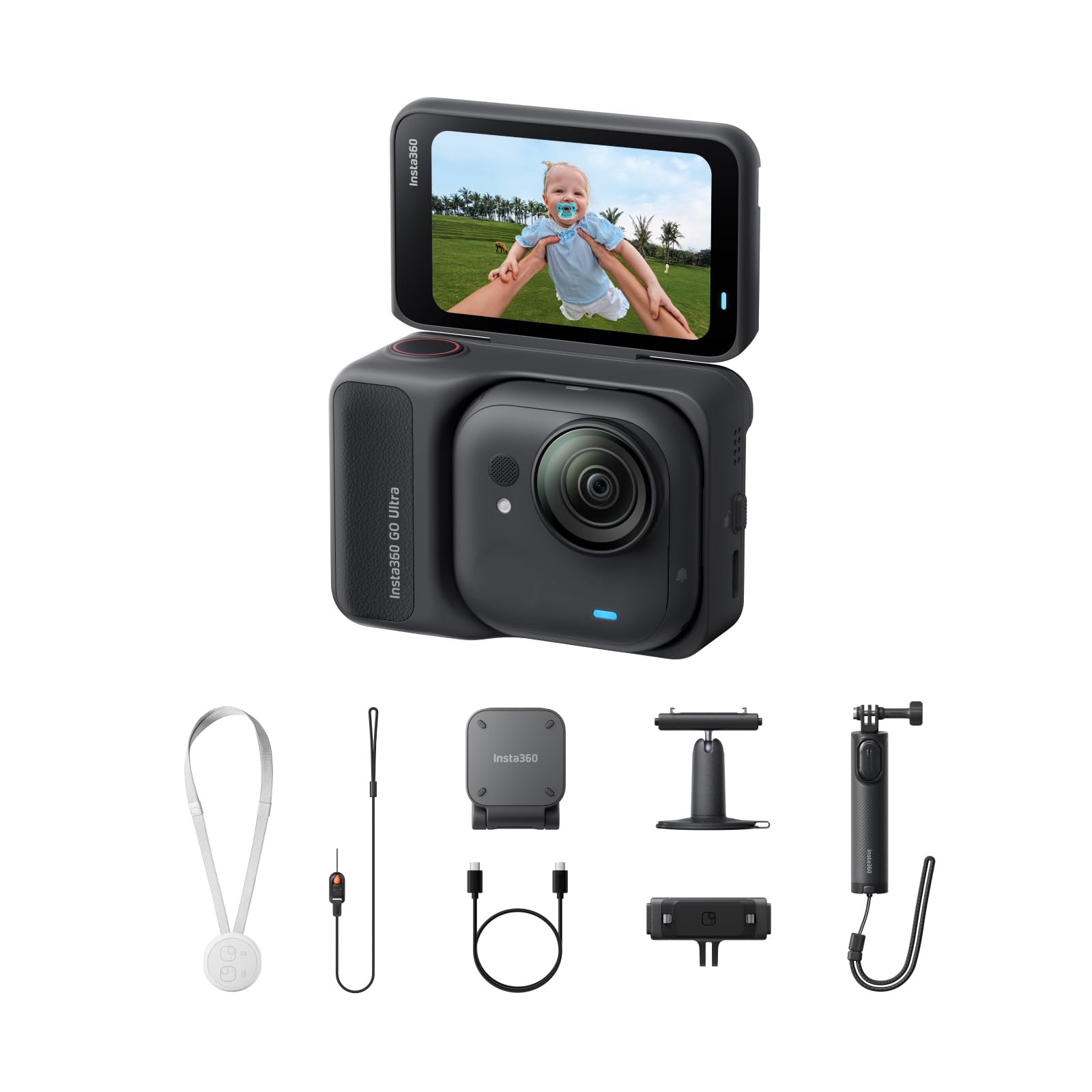 Insta360 GO Ultra Night Black - Mini caméra 4K mains libres, légère et mobile, idéale en basse lumière, partout, stabilisation FlowState, autonomie de 200 min, étanche à 10 m, idéale pour le vélo et la course à pied