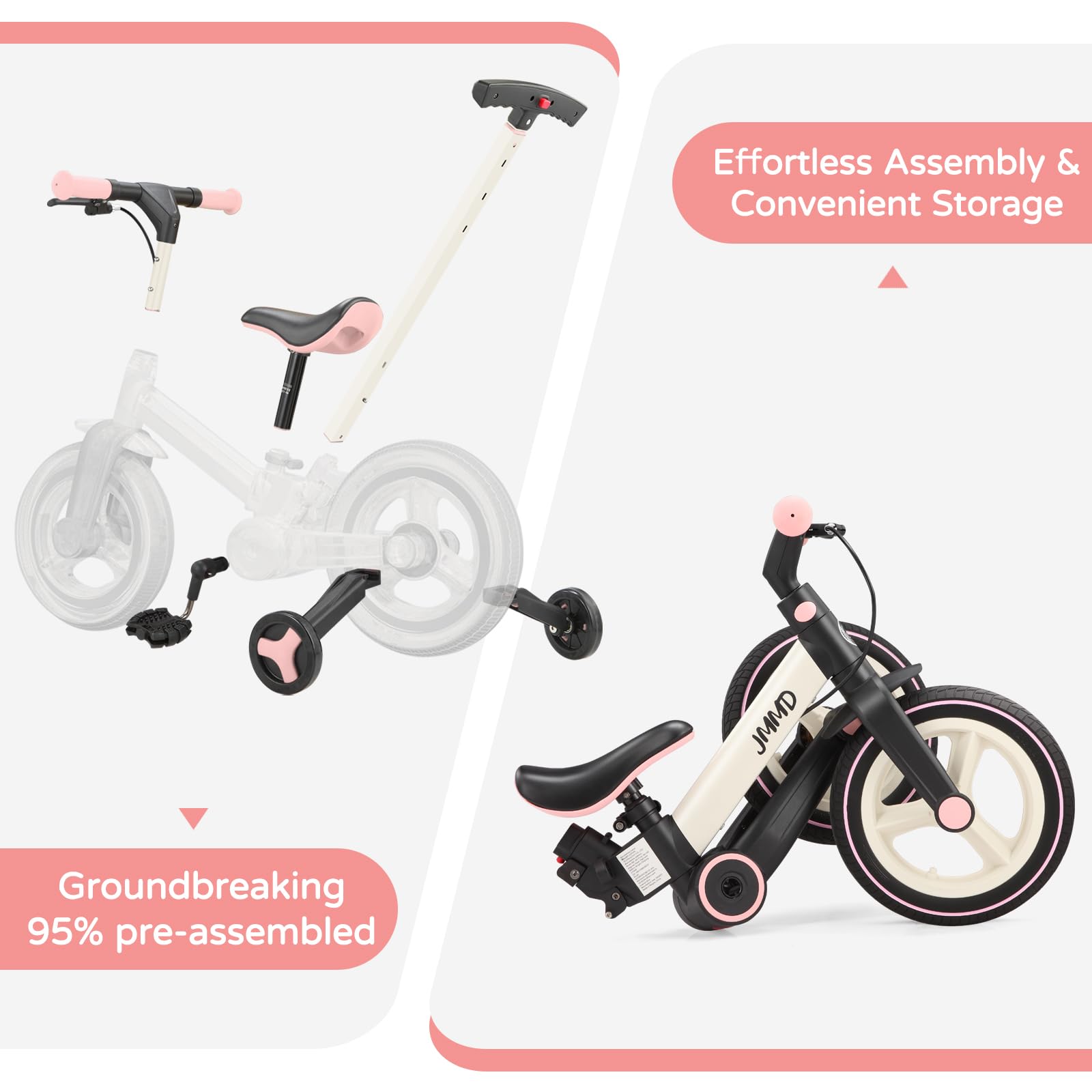 Laufrad mit Schiebestange für Kinder 18 Monate – 5 Jahre, 6 in 1 Kinderfahrrad mit Stützrädern & Pedalen, Laufrad für Jungen und Mädchen mit Bremsen & Ständer