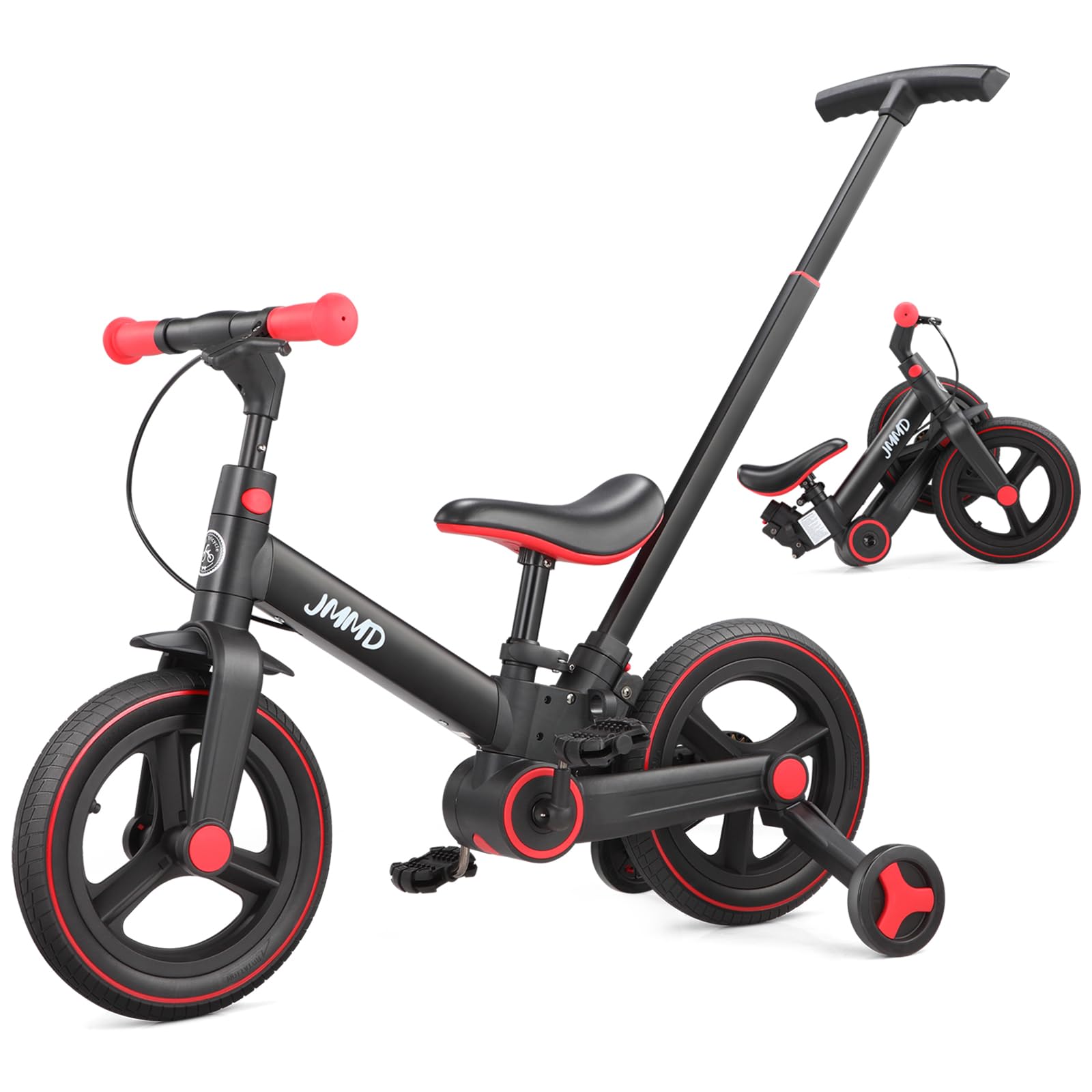 Laufrad mit Schiebestange für Kinder 18 Monate – 5 Jahre, 6 in 1 Kinderfahrrad mit Stützrädern & Pedalen, Laufrad für Jungen und Mädchen mit Bremsen & Ständer