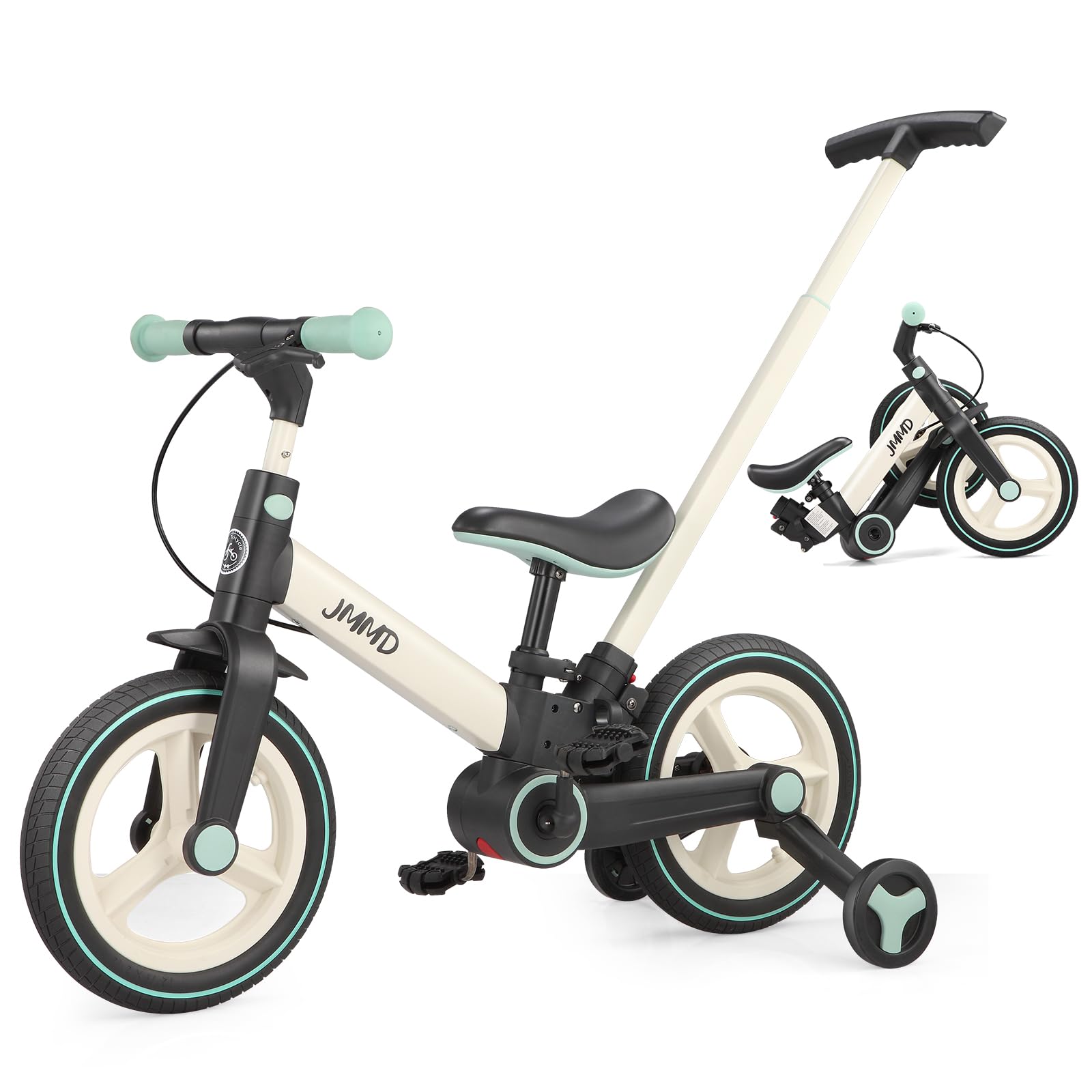 Laufrad mit Schiebestange für Kinder 18 Monate – 5 Jahre, 6 in 1 Kinderfahrrad mit Stützrädern & Pedalen, Laufrad für Jungen und Mädchen mit Bremsen & Ständer
