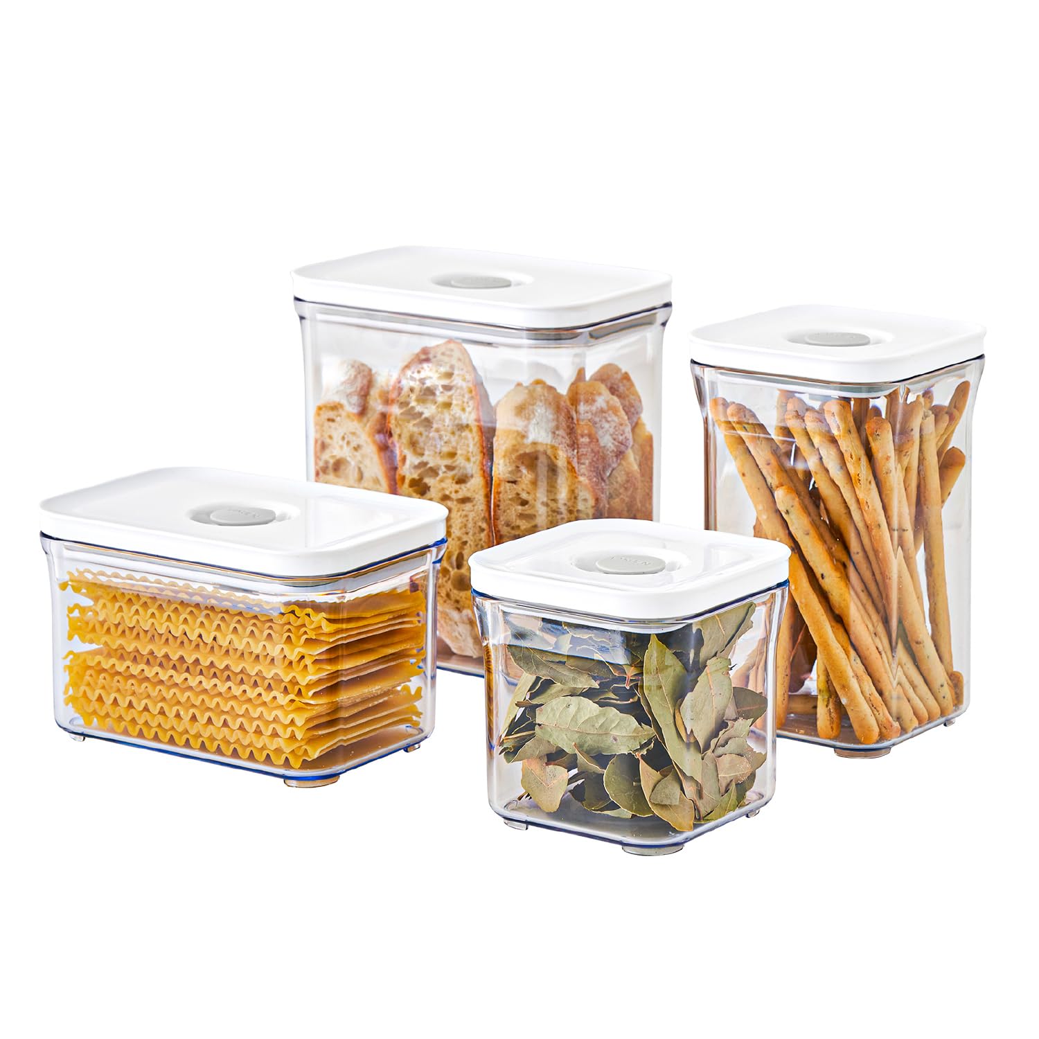 VAKUEN Premium Airtight Food Storage Containers, 4 Piece Set, Intelligent One Click Seal Lid, No Hinges, Patented Double Silicone Lining, 100% Leak-Proof, BPA-Free