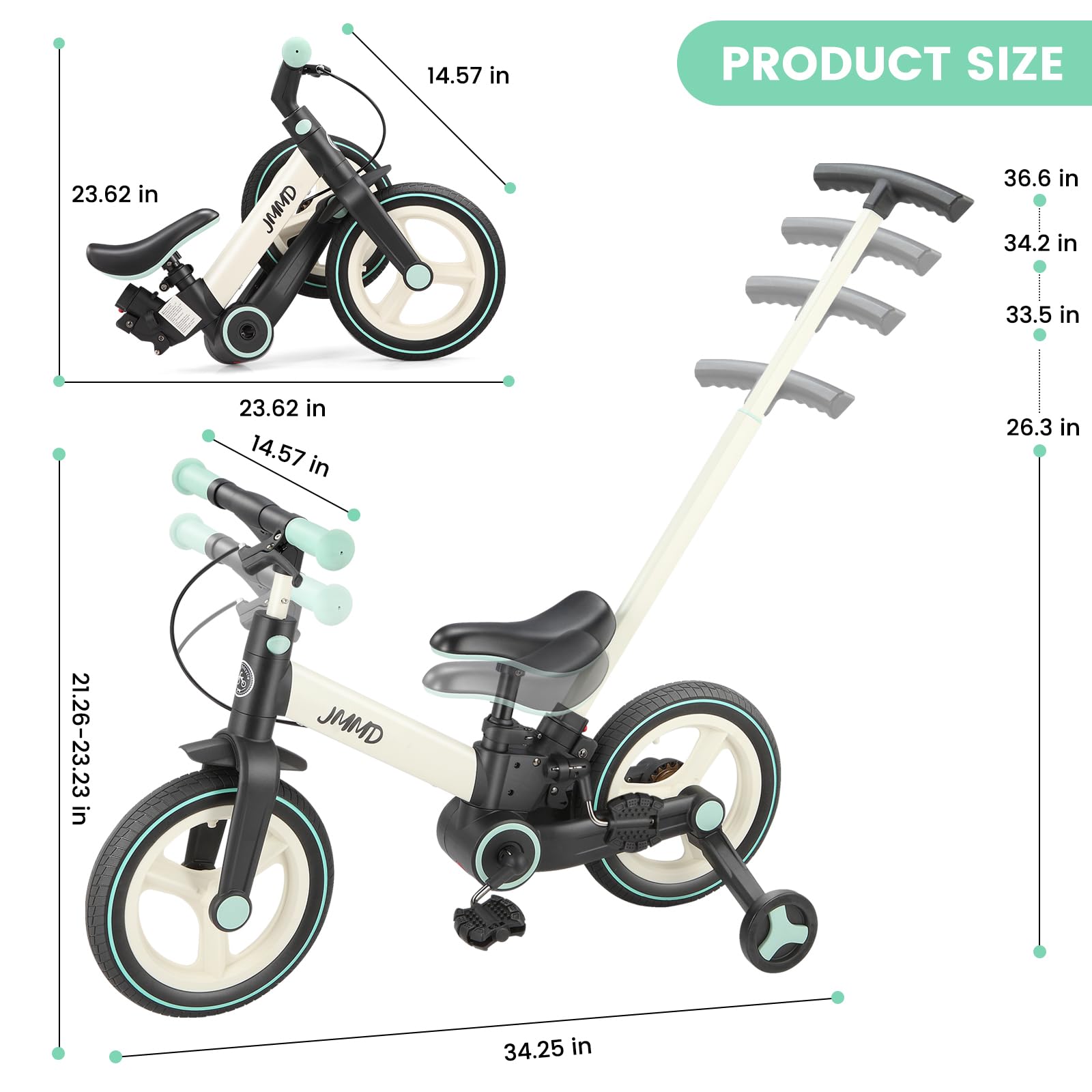 Laufrad mit Schiebestange für Kinder 18 Monate – 5 Jahre, 6 in 1 Kinderfahrrad mit Stützrädern & Pedalen, Laufrad für Jungen und Mädchen mit Bremsen & Ständer
