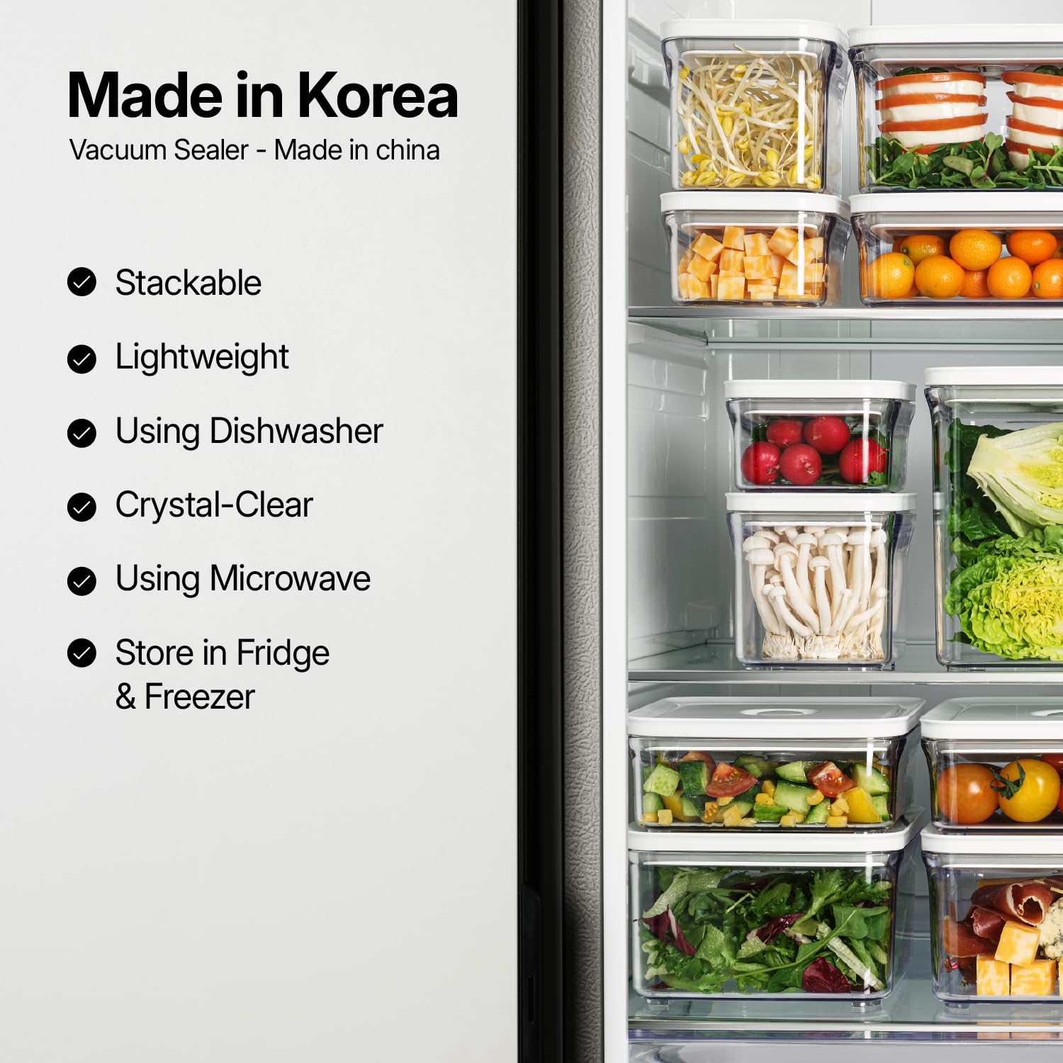 VAKUEN Premium Airtight Food Storage Containers, 4 Piece Set, Intelligent One Click Seal Lid, No Hinges, Patented Double Silicone Lining, 100% Leak-Proof, BPA-Free
