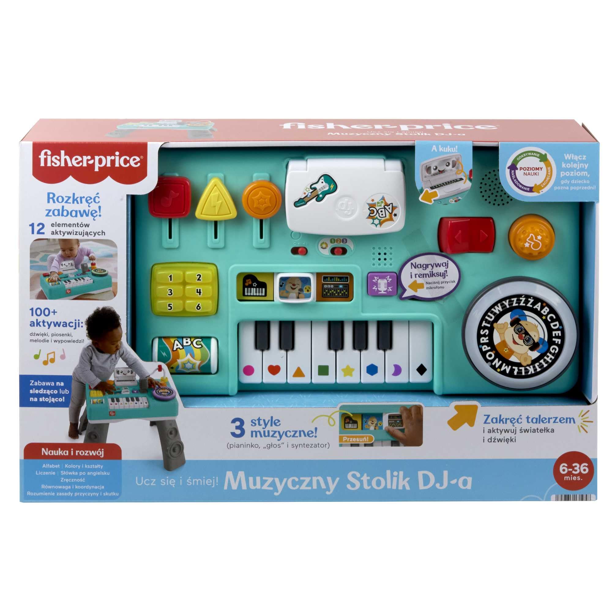 FISHER-PRICE HXG09 Lernspaß DJ-Spieltisch – Musikalisches Lernspielzeug mit 3 Klavierspielmodi, Lichtern, 12 Motorikaktivitäten und über 100 Liedern und Tönen, spricht Deutsch, ab 6 Monaten / 1 Jahr