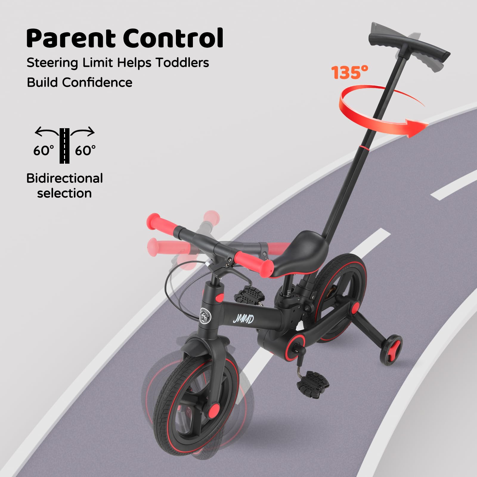 Laufrad mit Schiebestange für Kinder 18 Monate – 5 Jahre, 6 in 1 Kinderfahrrad mit Stützrädern & Pedalen, Laufrad für Jungen und Mädchen mit Bremsen & Ständer