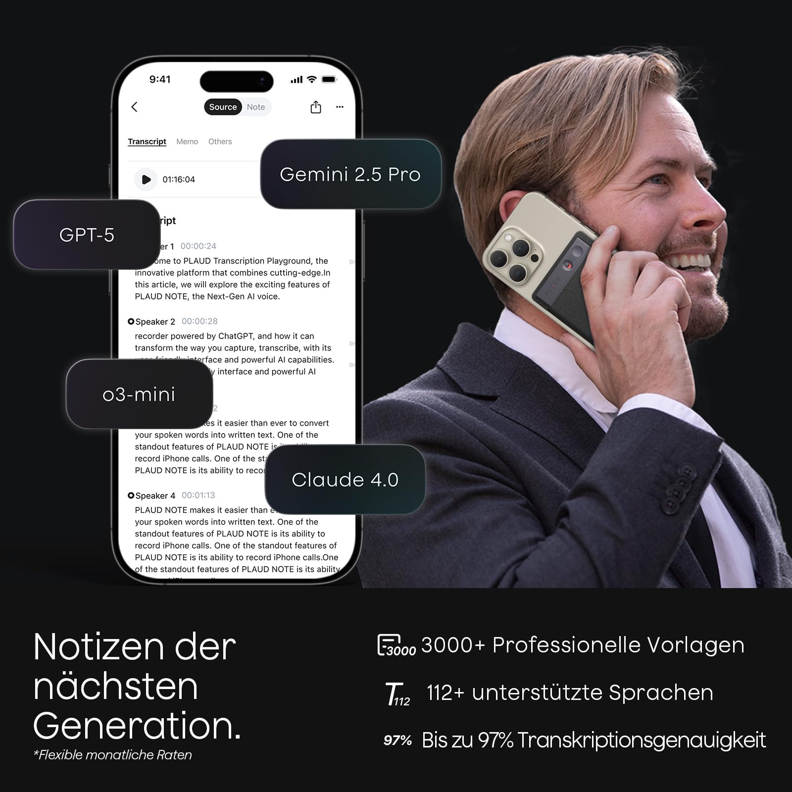 PLAUD NOTE AI Digital Voice Recorder, 64 GB Aufnahmegerät mit ChatGPT