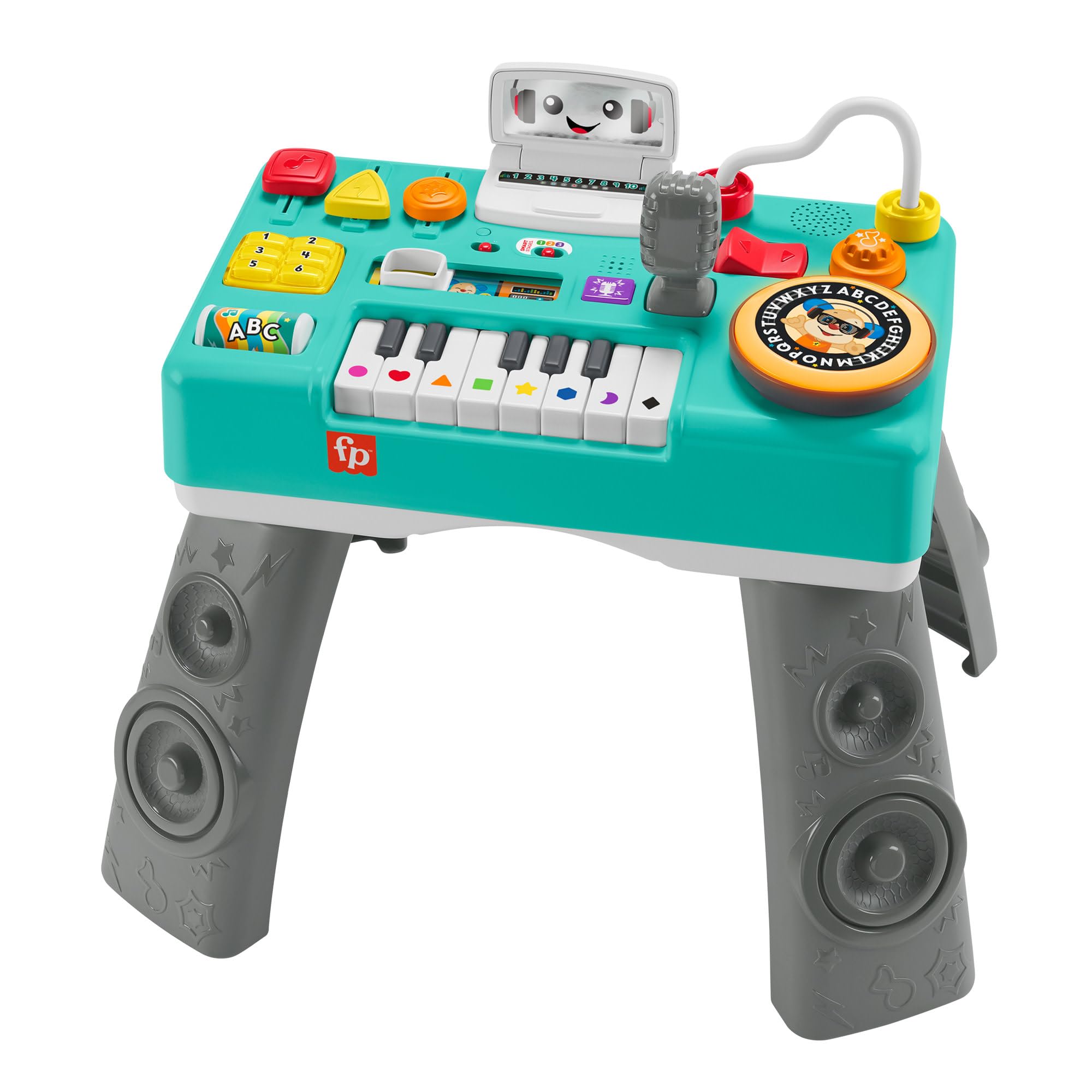 FISHER-PRICE HXG09 Lernspaß DJ-Spieltisch – Musikalisches Lernspielzeug mit 3 Klavierspielmodi, Lichtern, 12 Motorikaktivitäten und über 100 Liedern und Tönen, spricht Deutsch, ab 6 Monaten / 1 Jahr