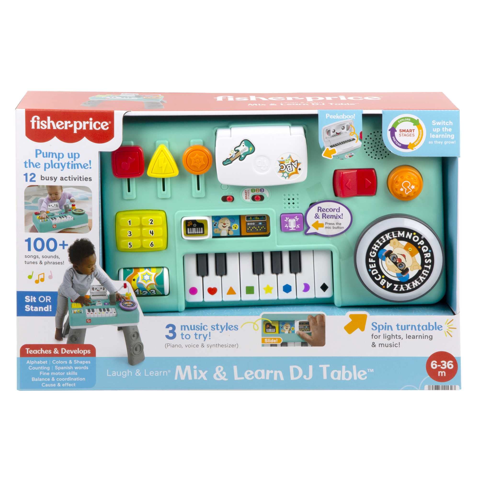 FISHER-PRICE HXG09 Lernspaß DJ-Spieltisch – Musikalisches Lernspielzeug mit 3 Klavierspielmodi, Lichtern, 12 Motorikaktivitäten und über 100 Liedern und Tönen, spricht Deutsch, ab 6 Monaten / 1 Jahr