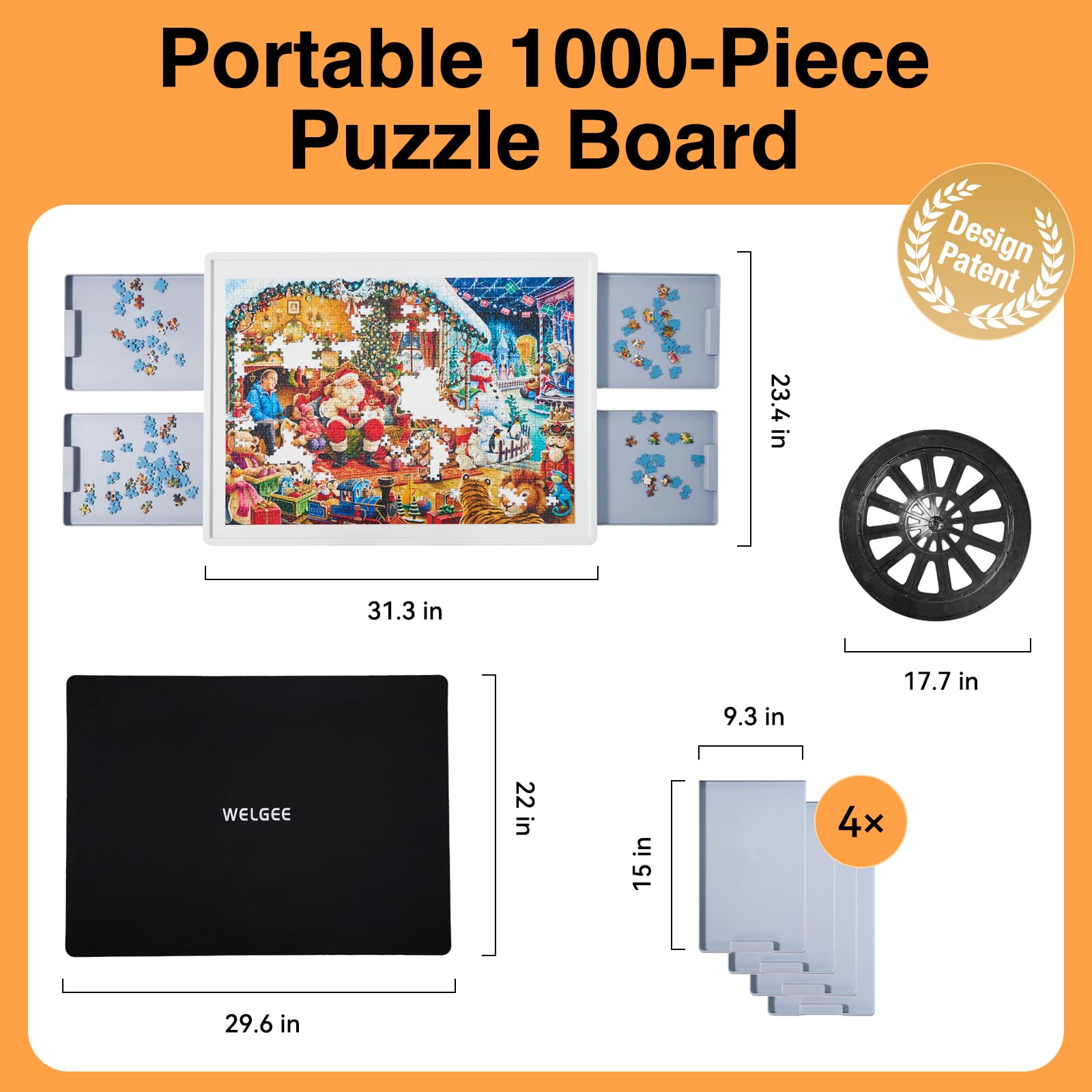 WELGEE 1000-teiliges drehbares Puzzlebrett mit 4 Schubladen & Abdeckung