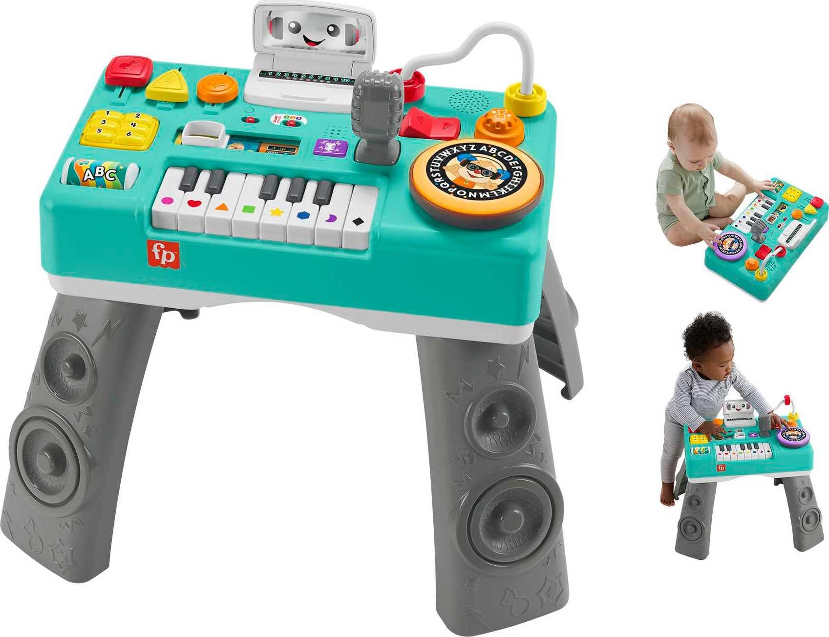 FISHER-PRICE HXG09 Lernspaß DJ-Spieltisch – Musikalisches Lernspielzeug mit 3 Klavierspielmodi, Lichtern, 12 Motorikaktivitäten und über 100 Liedern und Tönen, spricht Deutsch, ab 6 Monaten / 1 Jahr