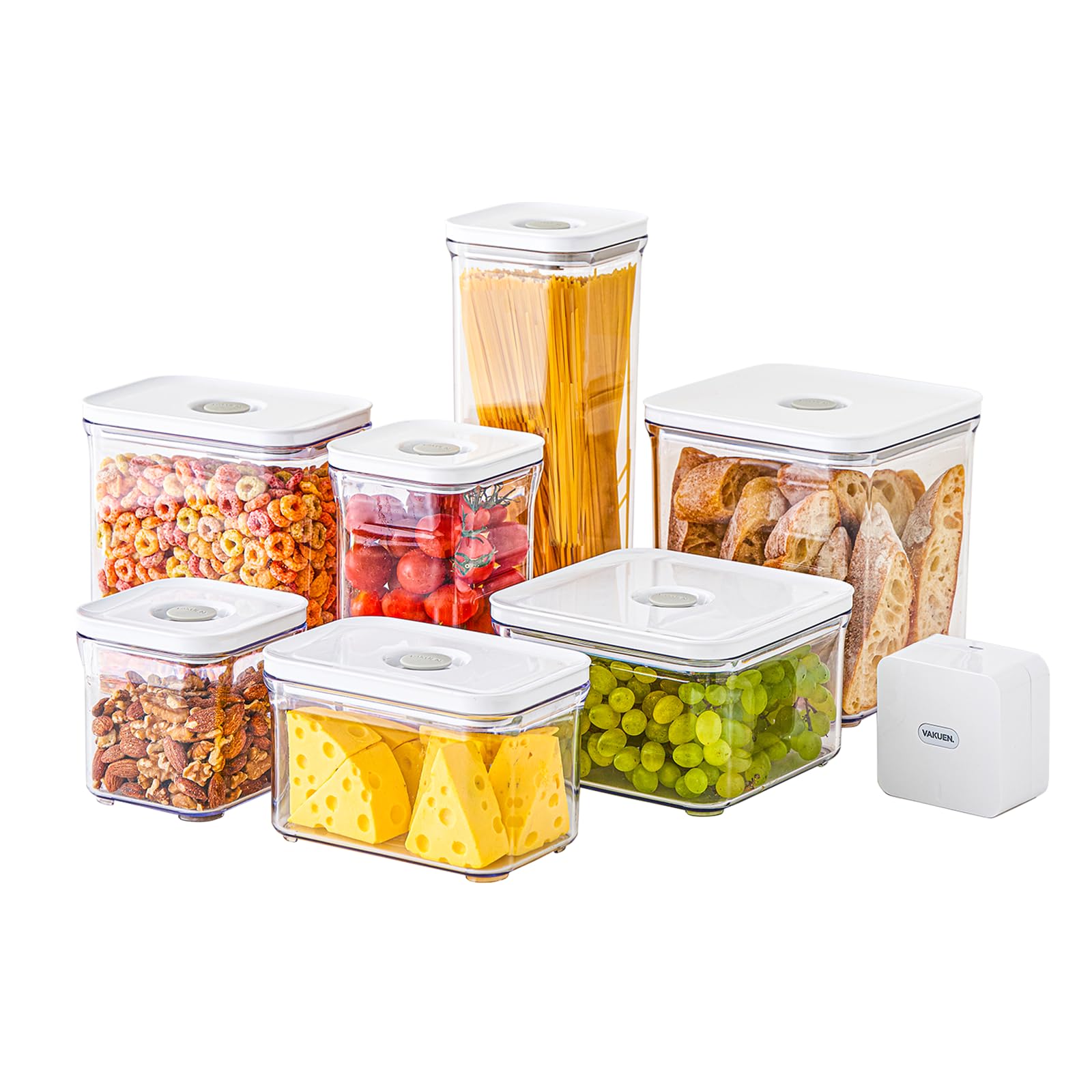 VAKUEN Premium Airtight Food Storage Containers, 4 Piece Set, Intelligent One Click Seal Lid, No Hinges, Patented Double Silicone Lining, 100% Leak-Proof, BPA-Free