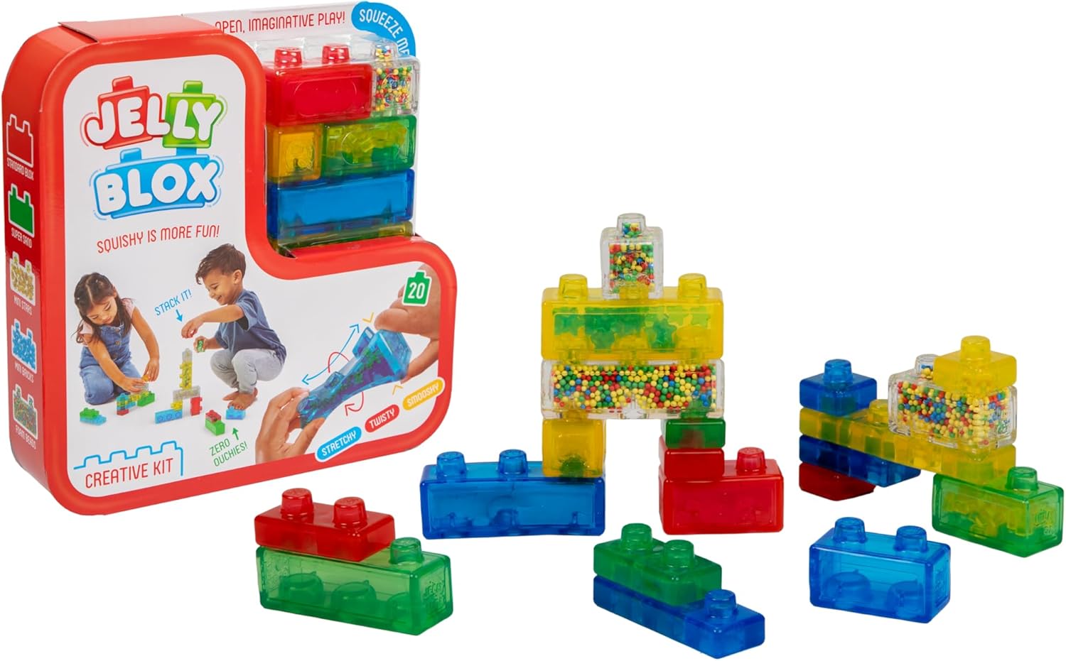Jelly Blox – Kreativset, Bauspielzeug ab 2 Jahren, mit 20 Sinnesbausteinen, Konstruktionsspielzeug für Kinder, Sinnesspiel mit bunten Kacheln