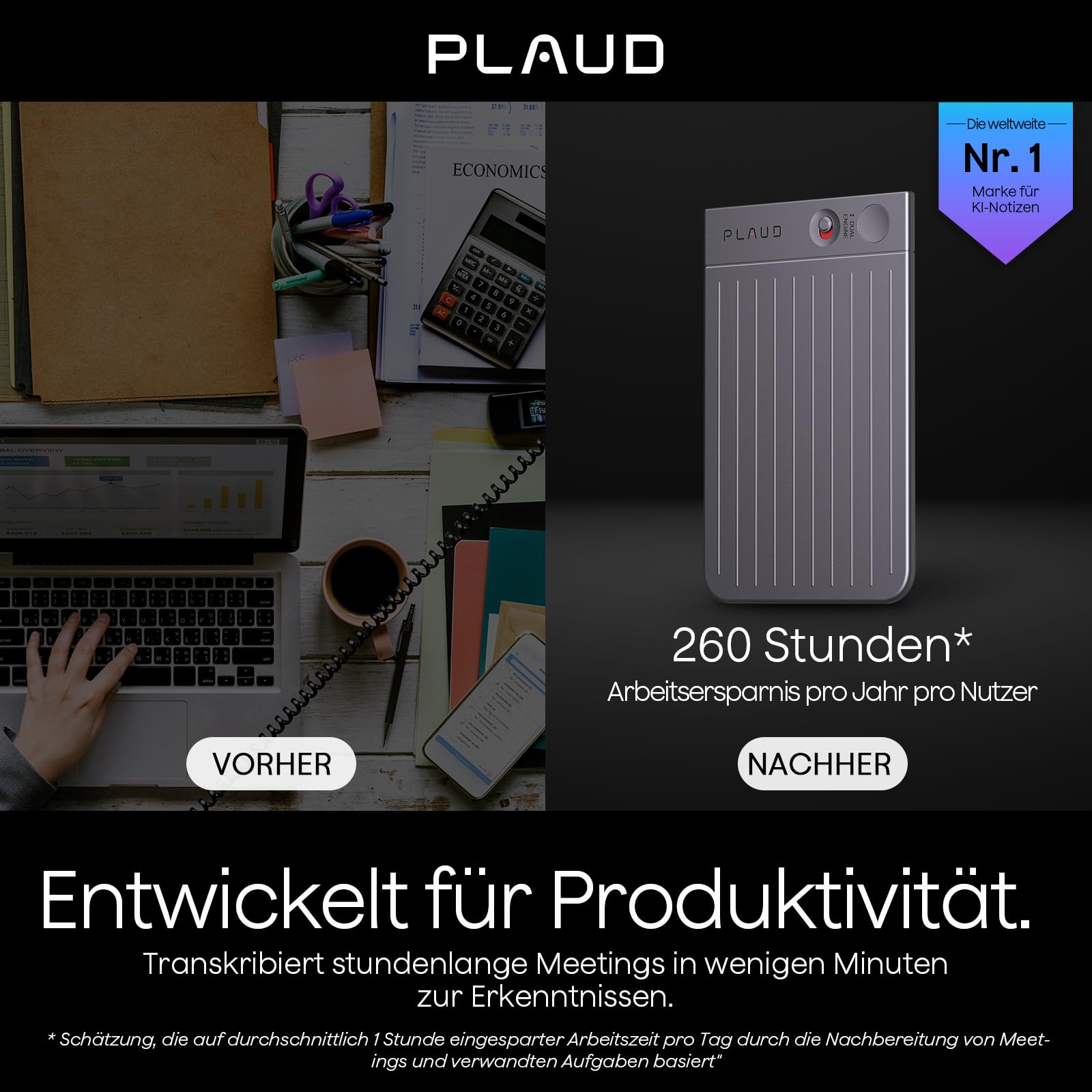 PLAUD NOTE AI Digital Voice Recorder, 64 GB Aufnahmegerät mit ChatGPT