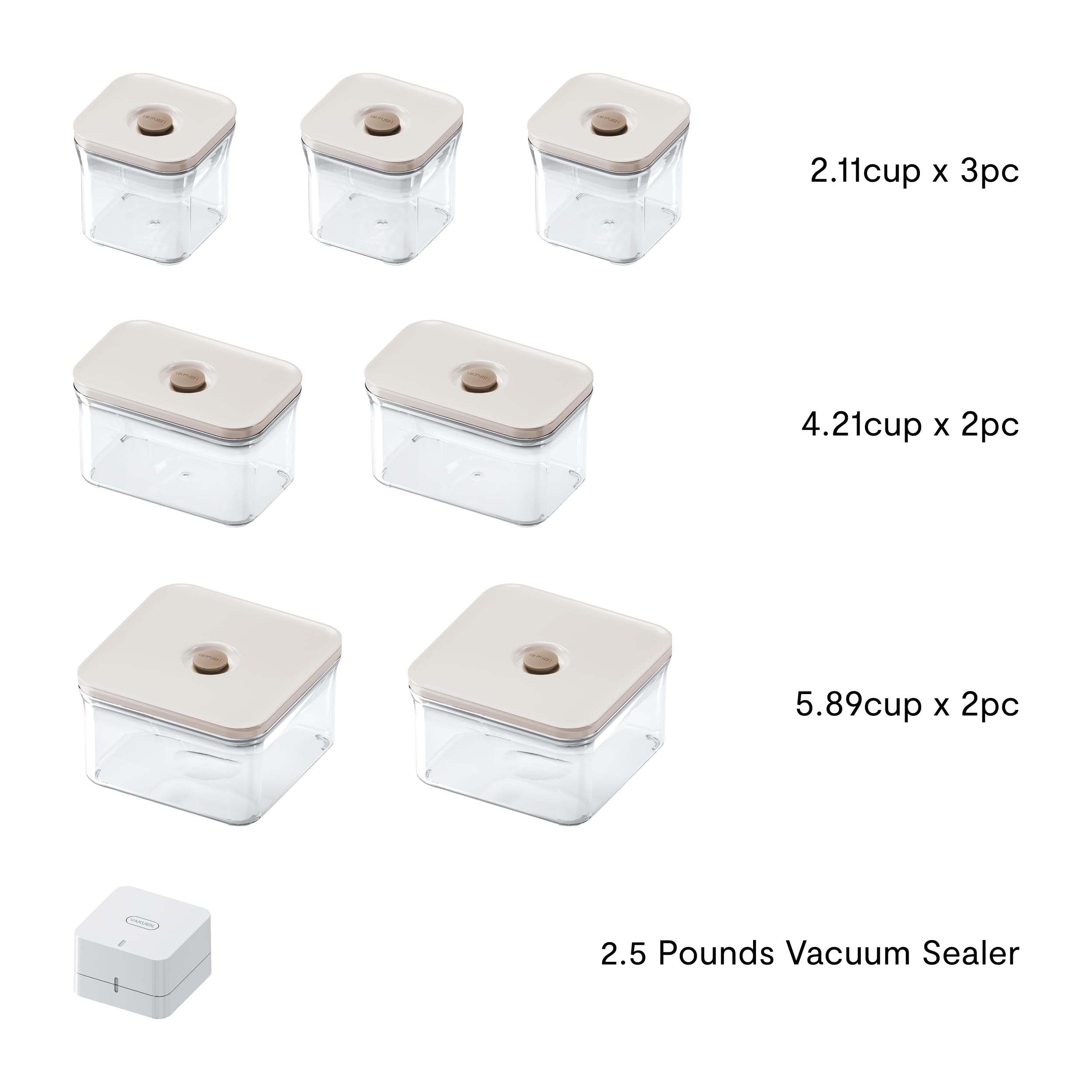VAKUEN Premium Airtight Food Storage Containers, 4 Piece Set, Intelligent One Click Seal Lid, No Hinges, Patented Double Silicone Lining, 100% Leak-Proof, BPA-Free