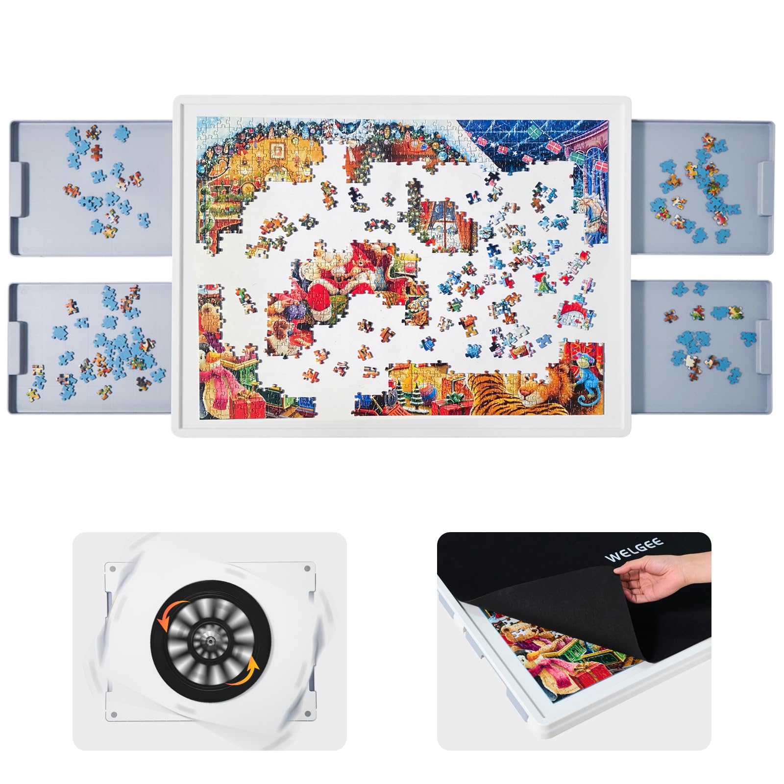WELGEE 1000-teiliges drehbares Puzzlebrett mit 4 Schubladen & Abdeckung