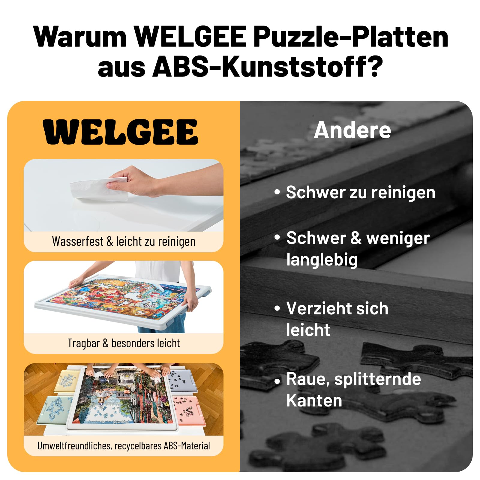 WELGEE 1000-teiliges drehbares Puzzlebrett mit 4 Schubladen & Abdeckung
