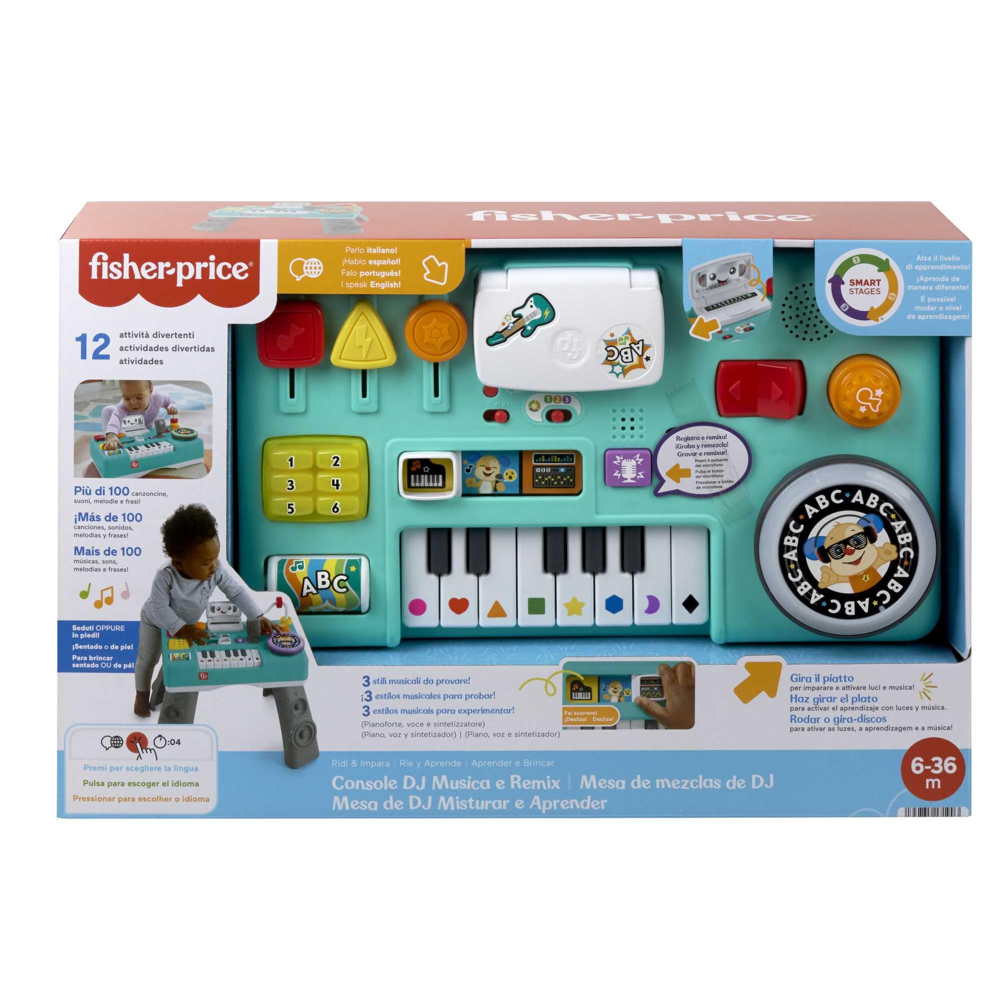 FISHER-PRICE HXG09 Lernspaß DJ-Spieltisch – Musikalisches Lernspielzeug mit 3 Klavierspielmodi, Lichtern, 12 Motorikaktivitäten und über 100 Liedern und Tönen, spricht Deutsch, ab 6 Monaten / 1 Jahr