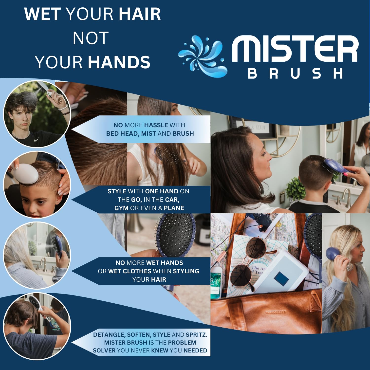 2-in-1-Haarbürsten-Zerstäuber – Innovatives Haarspray- und Bürstenwerkzeug für das Styling von nassem und trockenem Haar – Verwicklungsfreie Borsten, praktischer Wasserbehälter, einfach zu verwenden (Weiß)