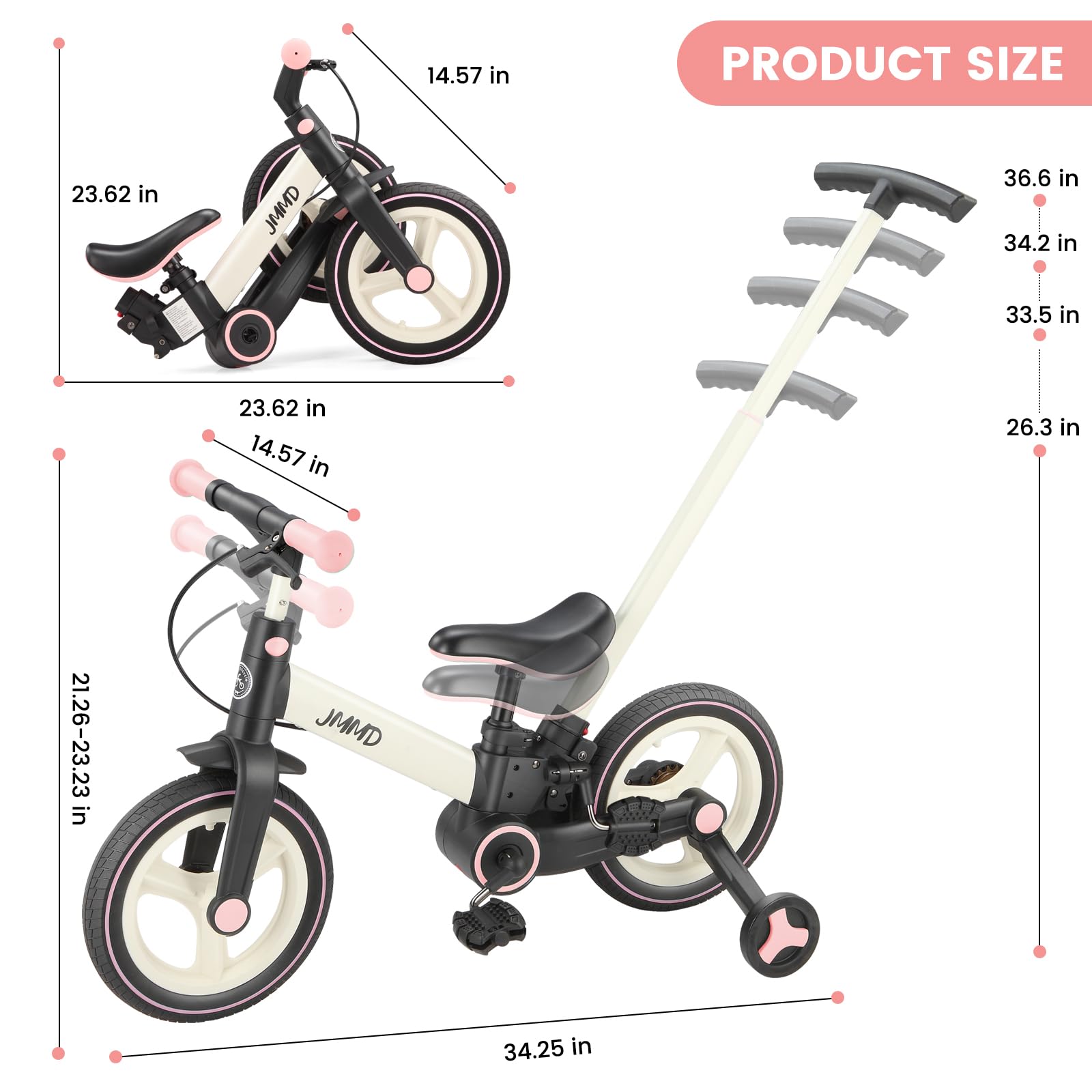 Laufrad mit Schiebestange für Kinder 18 Monate – 5 Jahre, 6 in 1 Kinderfahrrad mit Stützrädern & Pedalen, Laufrad für Jungen und Mädchen mit Bremsen & Ständer