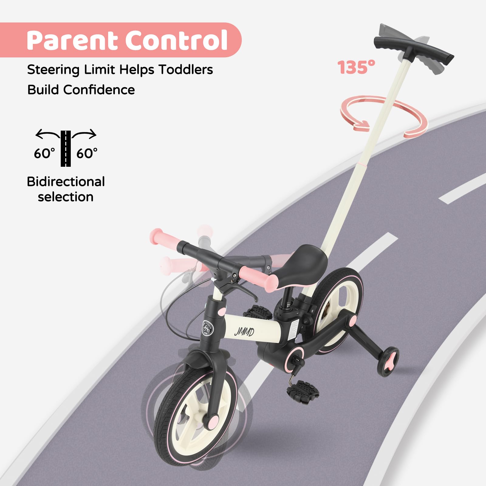 Laufrad mit Schiebestange für Kinder 18 Monate – 5 Jahre, 6 in 1 Kinderfahrrad mit Stützrädern & Pedalen, Laufrad für Jungen und Mädchen mit Bremsen & Ständer