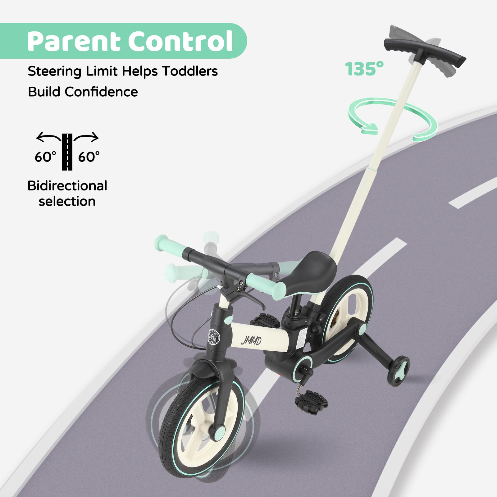 Laufrad mit Schiebestange für Kinder 18 Monate – 5 Jahre, 6 in 1 Kinderfahrrad mit Stützrädern & Pedalen, Laufrad für Jungen und Mädchen mit Bremsen & Ständer