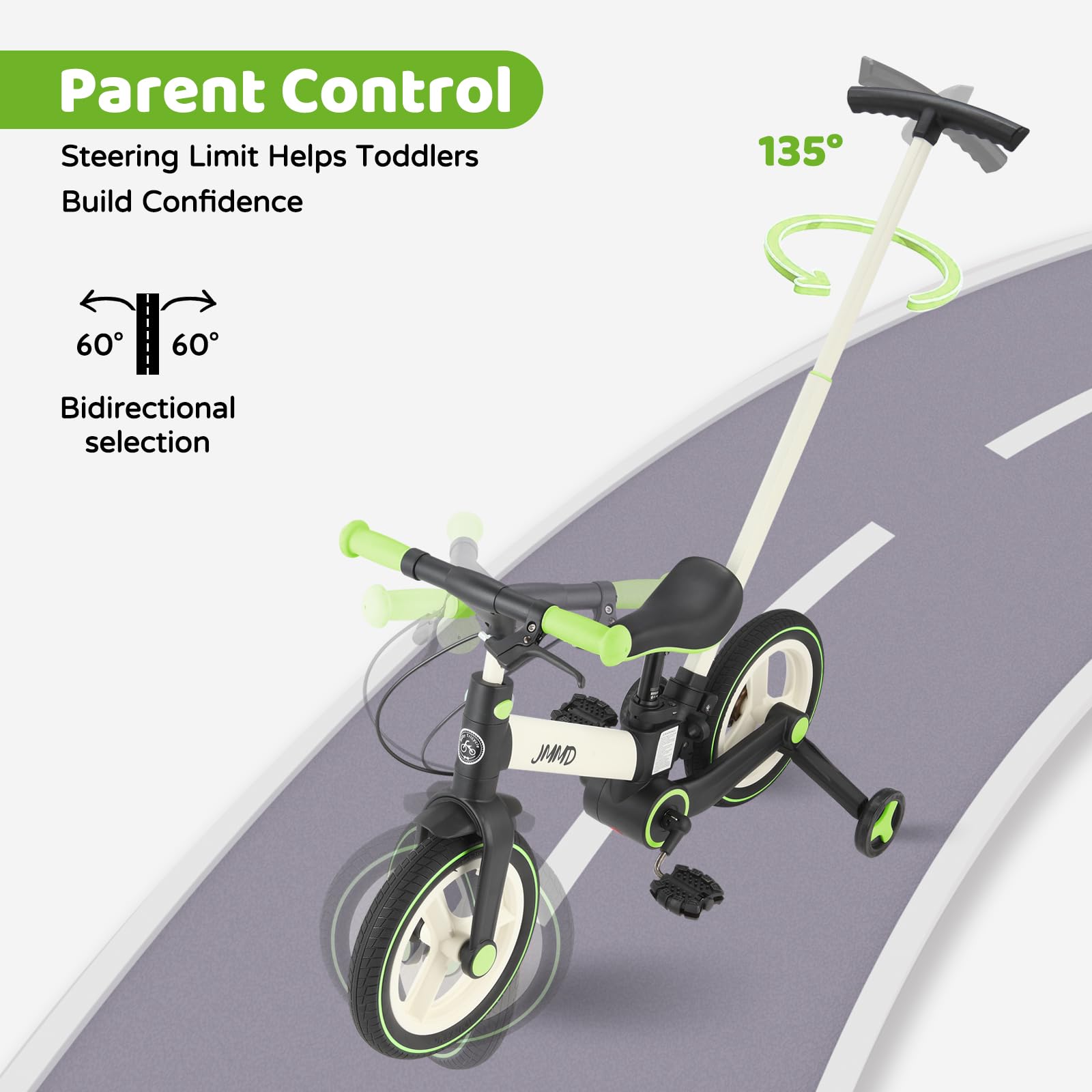 Laufrad mit Schiebestange für Kinder 18 Monate – 5 Jahre, 6 in 1 Kinderfahrrad mit Stützrädern & Pedalen, Laufrad für Jungen und Mädchen mit Bremsen & Ständer