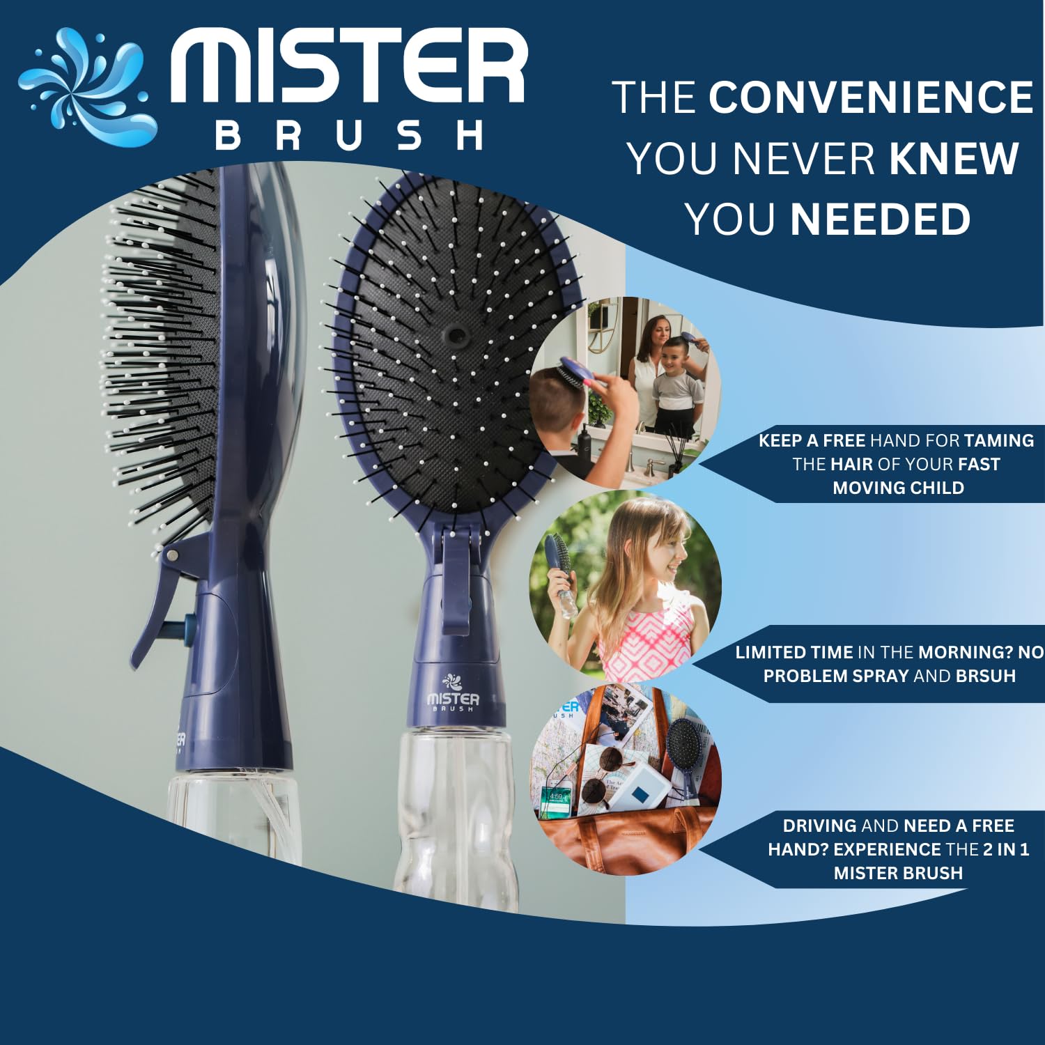 2-in-1-Haarbürsten-Zerstäuber – Innovatives Haarspray- und Bürstenwerkzeug für das Styling von nassem und trockenem Haar – Verwicklungsfreie Borsten, praktischer Wasserbehälter, einfach zu verwenden (Weiß)