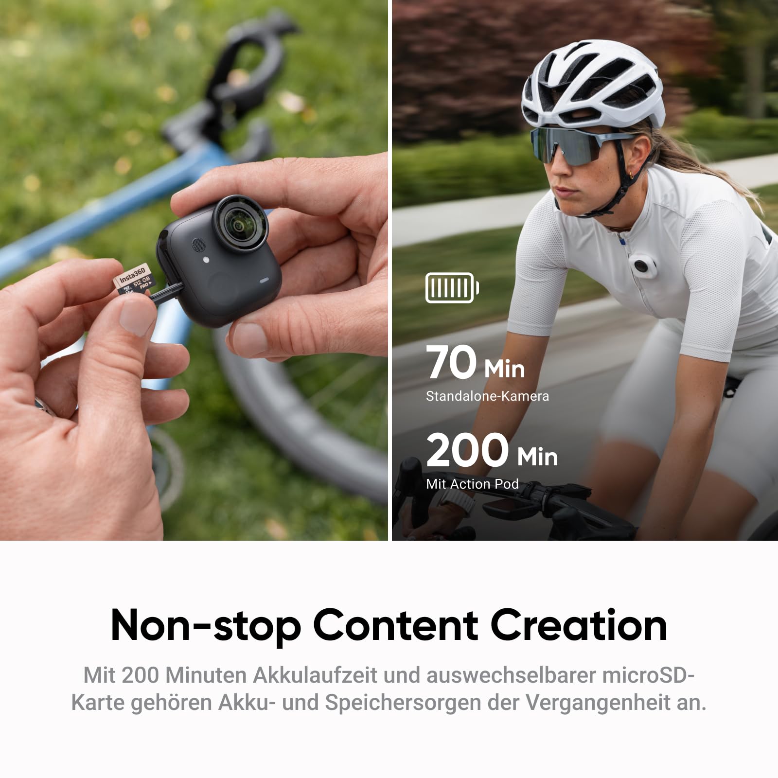 Insta360 GO Ultra Night Black - Mini caméra 4K mains libres, légère et mobile, idéale en basse lumière, partout, stabilisation FlowState, autonomie de 200 min, étanche à 10 m, idéale pour le vélo et la course à pied