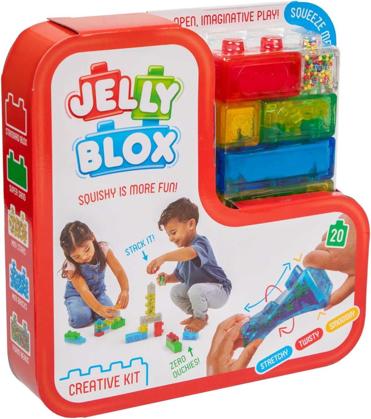 Jelly Blox – Kreativset, Bauspielzeug ab 2 Jahren, mit 20 Sinnesbausteinen, Konstruktionsspielzeug für Kinder, Sinnesspiel mit bunten Kacheln