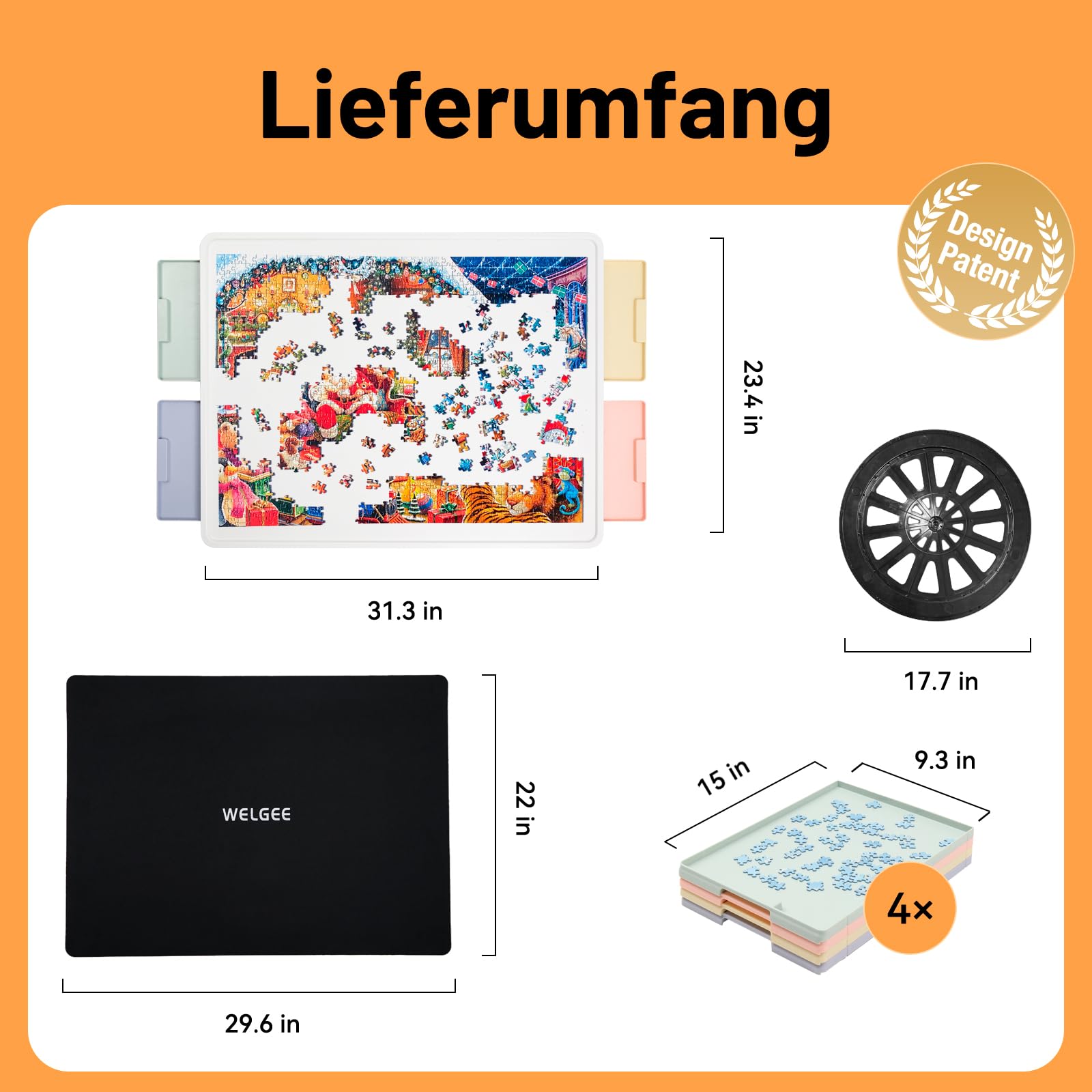 WELGEE 1000-teiliges drehbares Puzzlebrett mit 4 Schubladen & Abdeckung