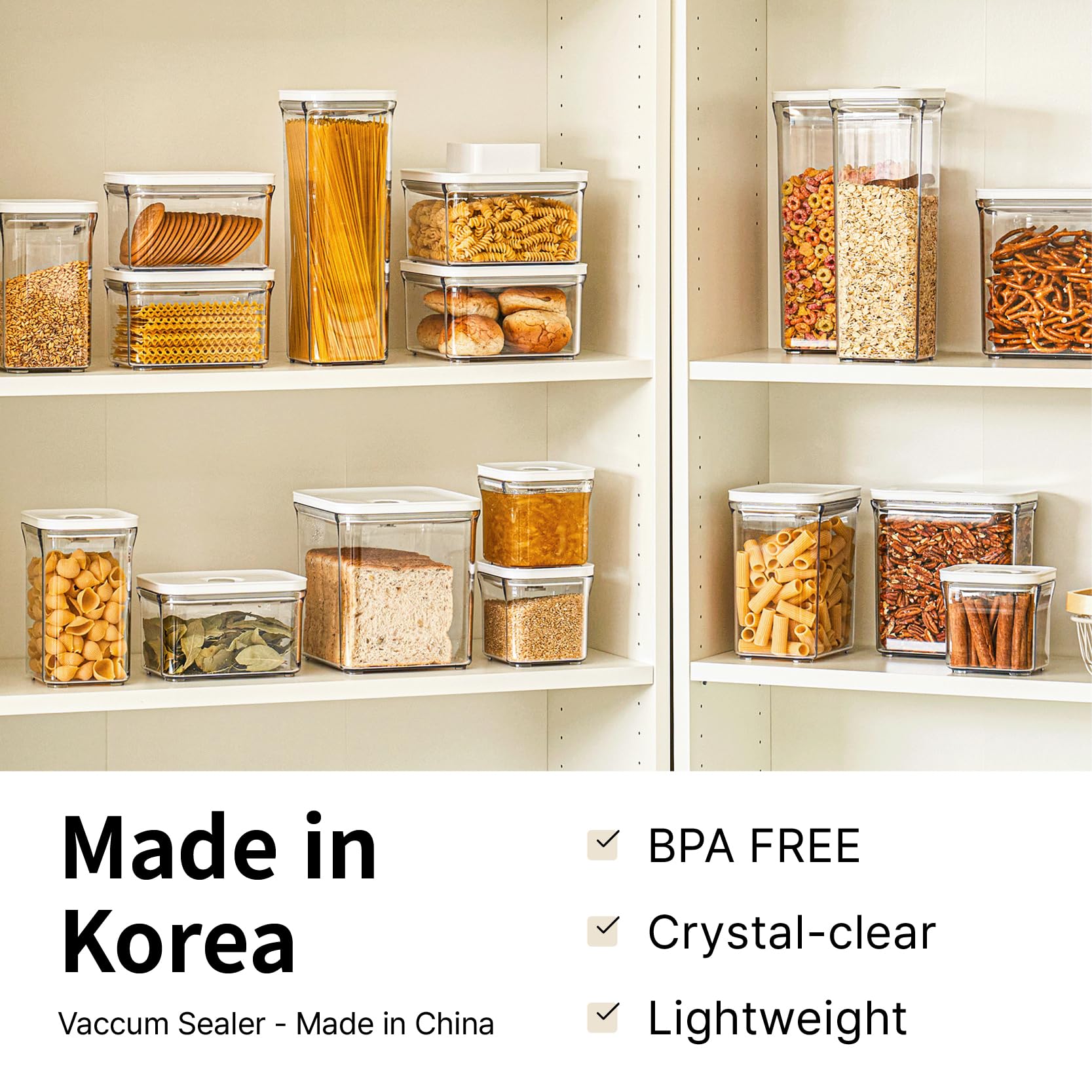VAKUEN Premium Airtight Food Storage Containers, 4 Piece Set, Intelligent One Click Seal Lid, No Hinges, Patented Double Silicone Lining, 100% Leak-Proof, BPA-Free