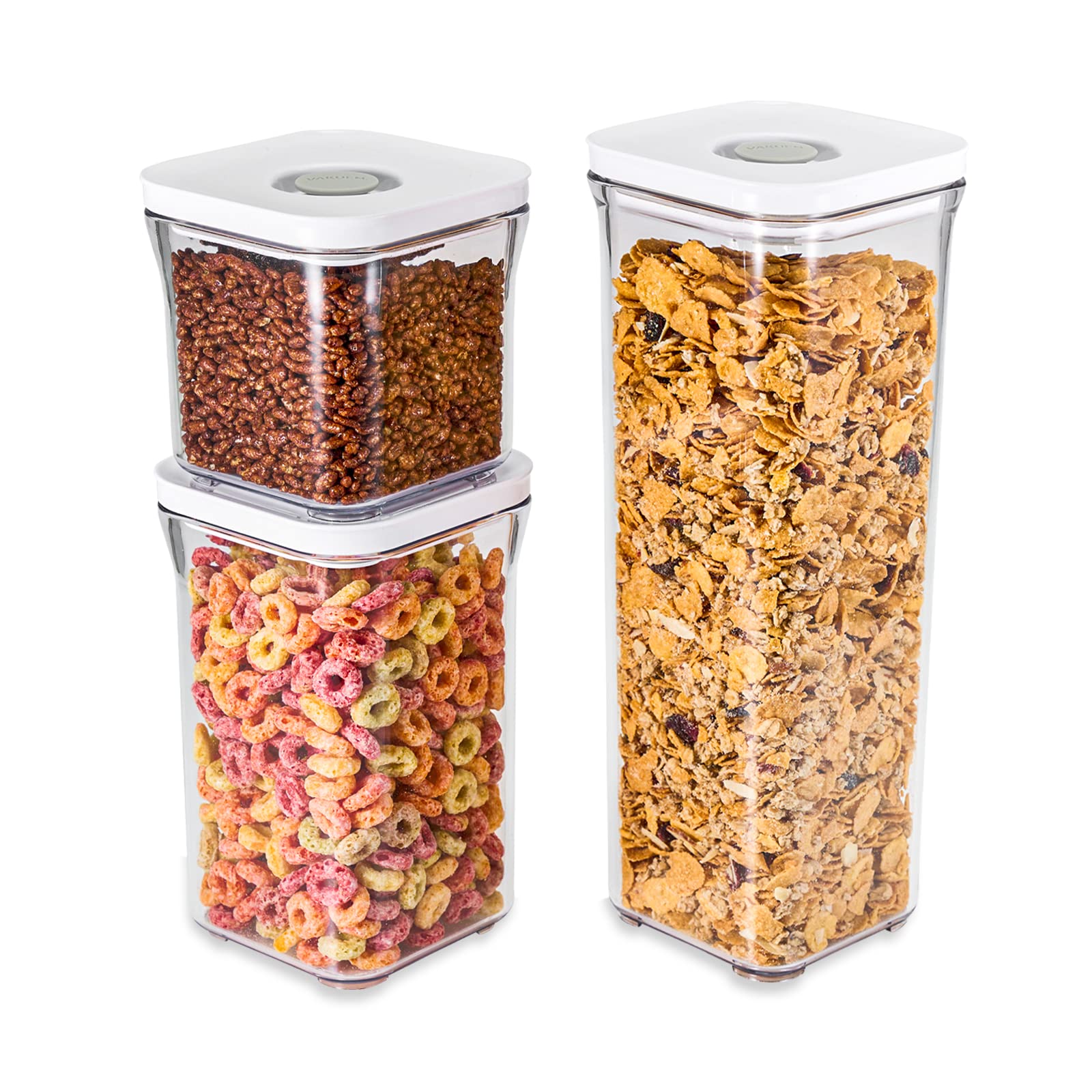 VAKUEN Premium Airtight Food Storage Containers, 4 Piece Set, Intelligent One Click Seal Lid, No Hinges, Patented Double Silicone Lining, 100% Leak-Proof, BPA-Free