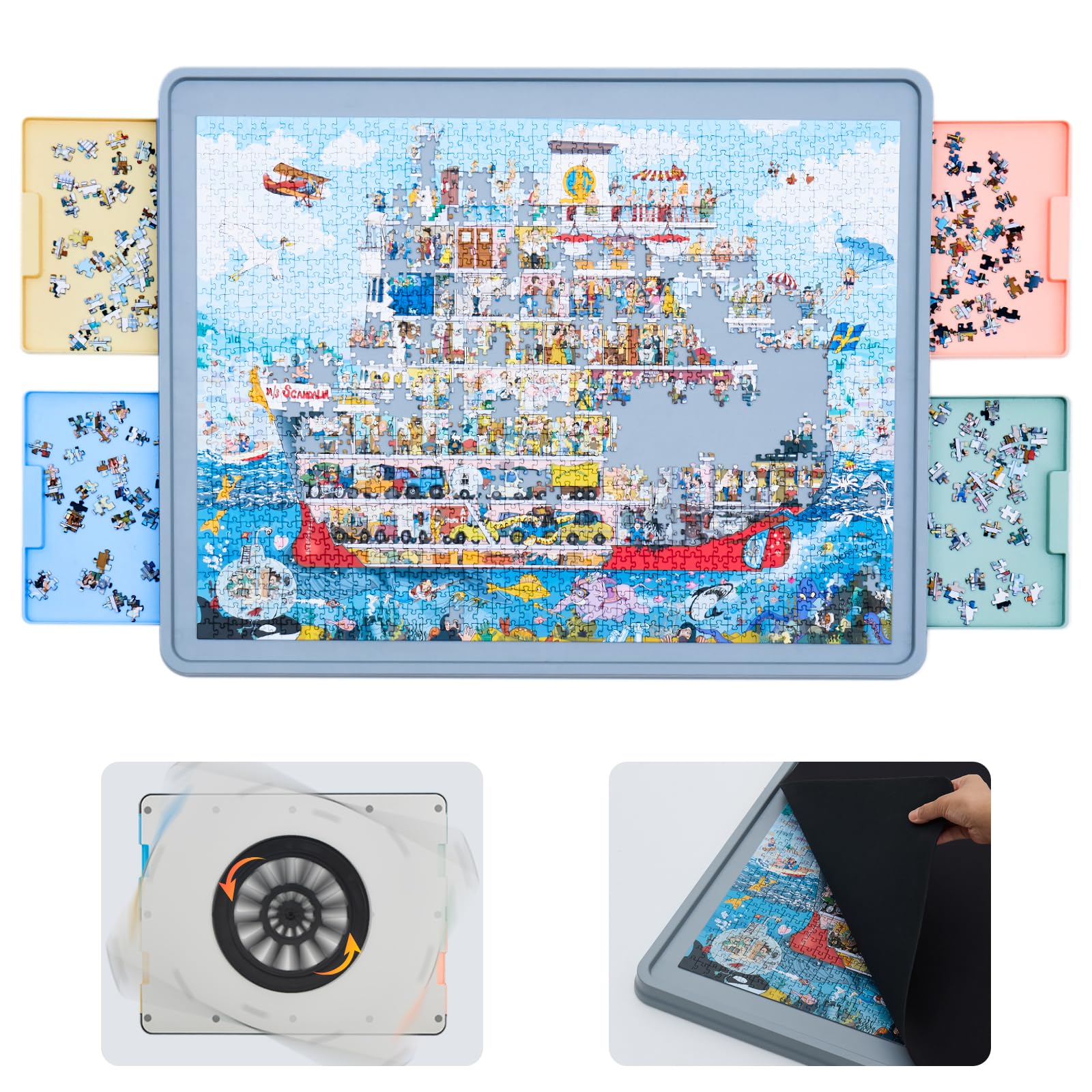 WELGEE 1000-teiliges drehbares Puzzlebrett mit 4 Schubladen & Abdeckung